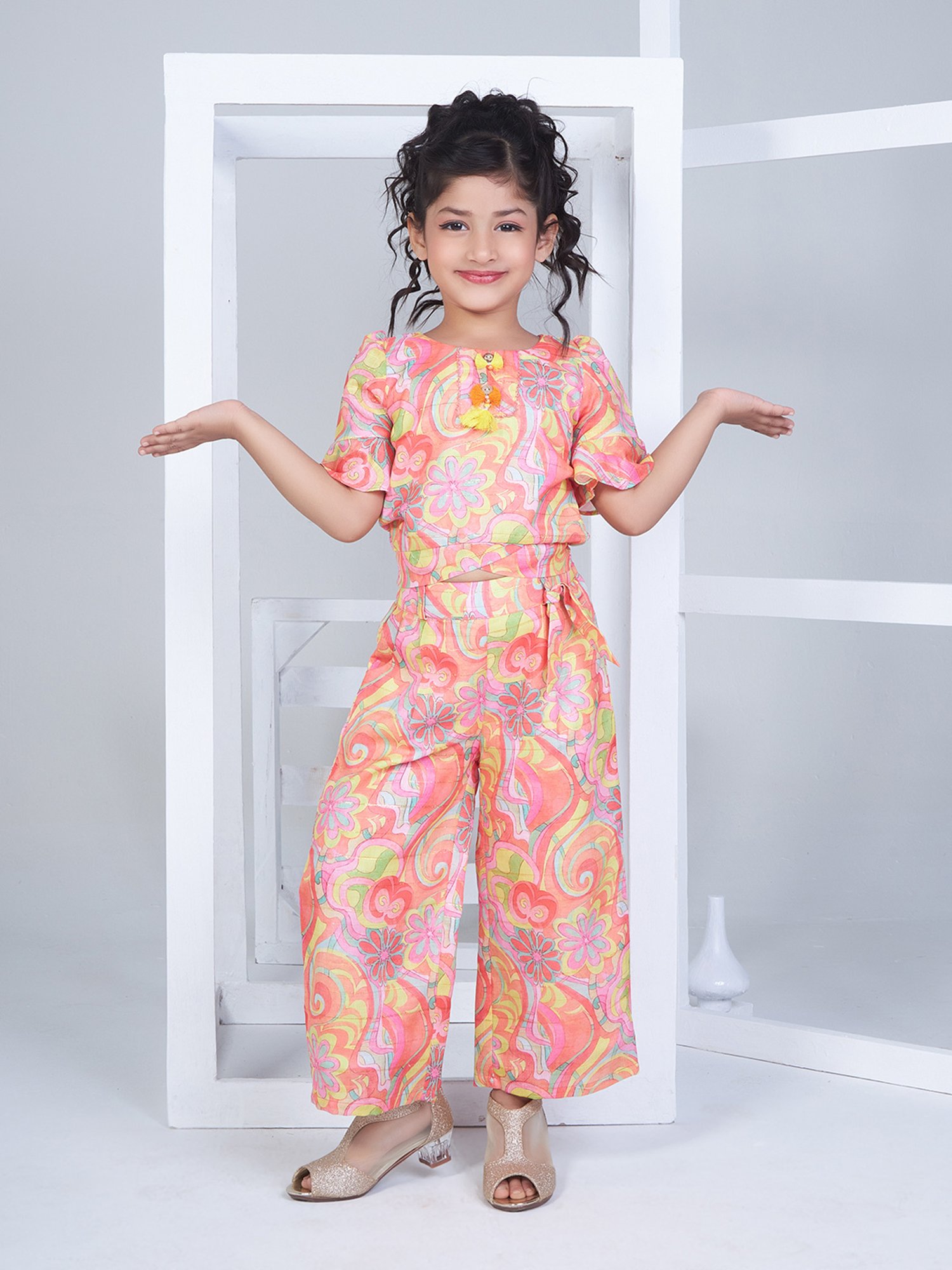 Peppermint Kids Purple & White Floral Print Top with Culottes