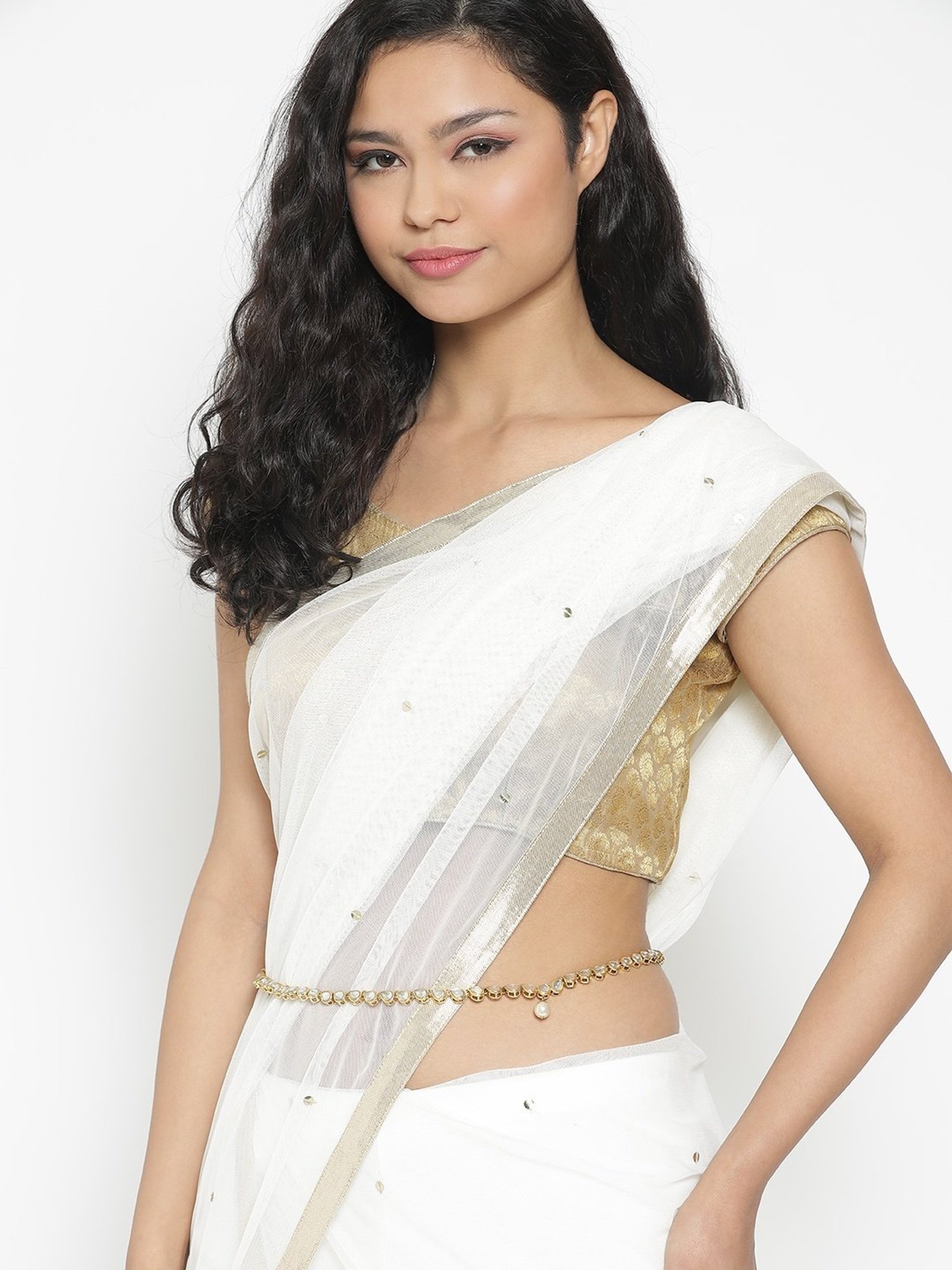 Aatmana Gold-Plated White Kundan-Studded Waistband for Girls & Women