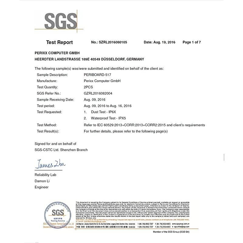 PERIBOARD517 Wired Washable USB Keyboard Certified with IP 65 Level White US English Layout