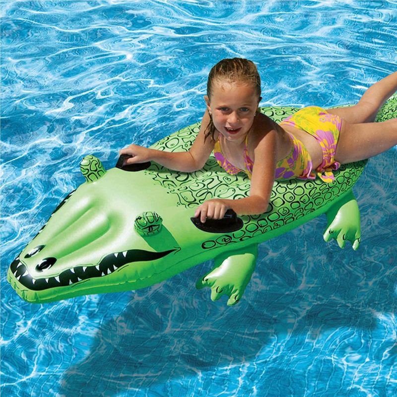 Swim Central 67" Alligator Riding 1-Person Inflatable Swimming Pool Float - Green/Black