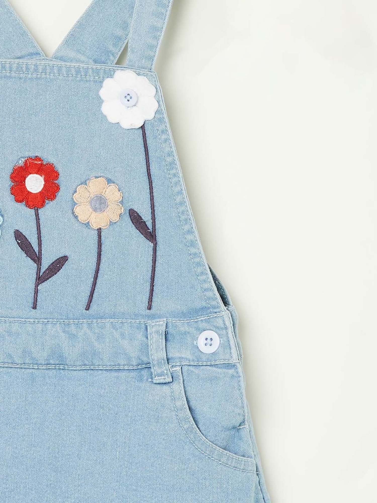 Juniors by Lifestyle Blue Cotton Embroidered Dungaree