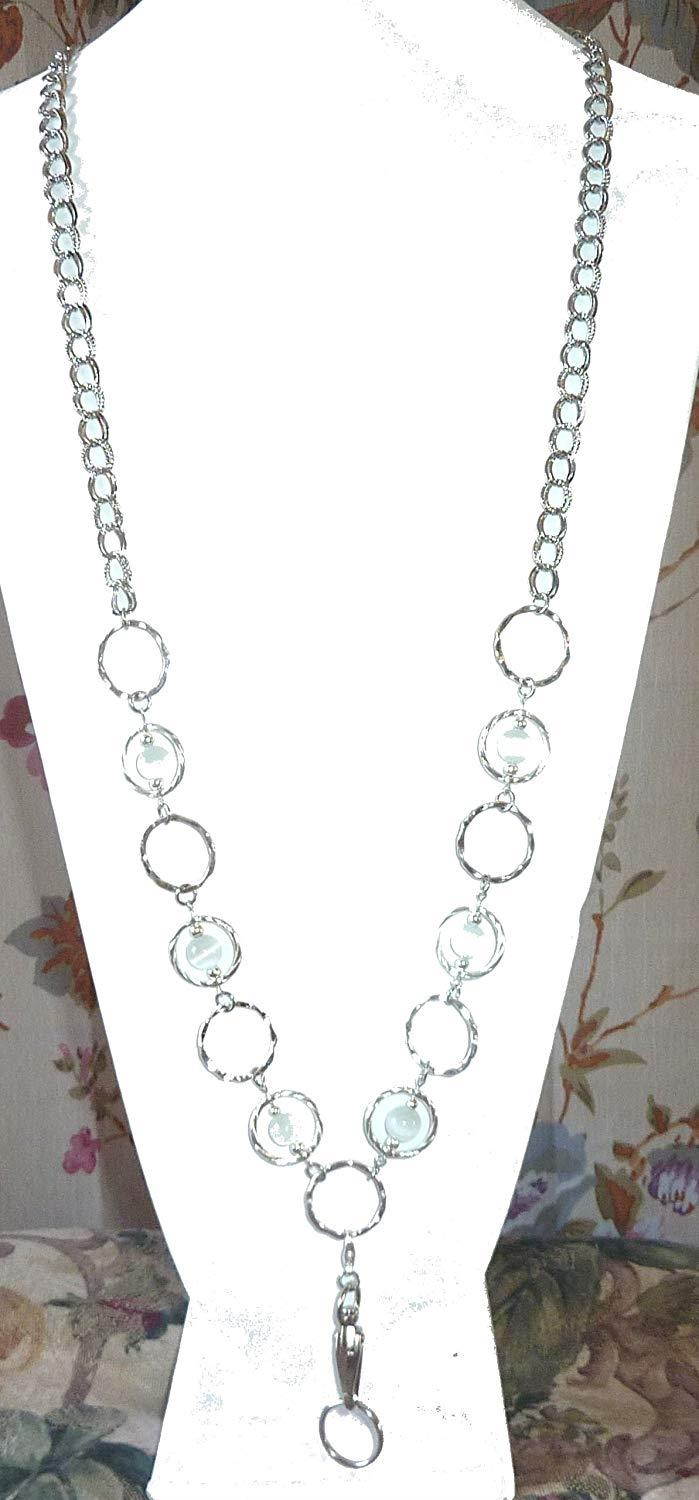Hidden Hollow Circle Women's Fashion Lanyard Necklace, 34" ID Badge Holder (White Magnetic Breakaway)