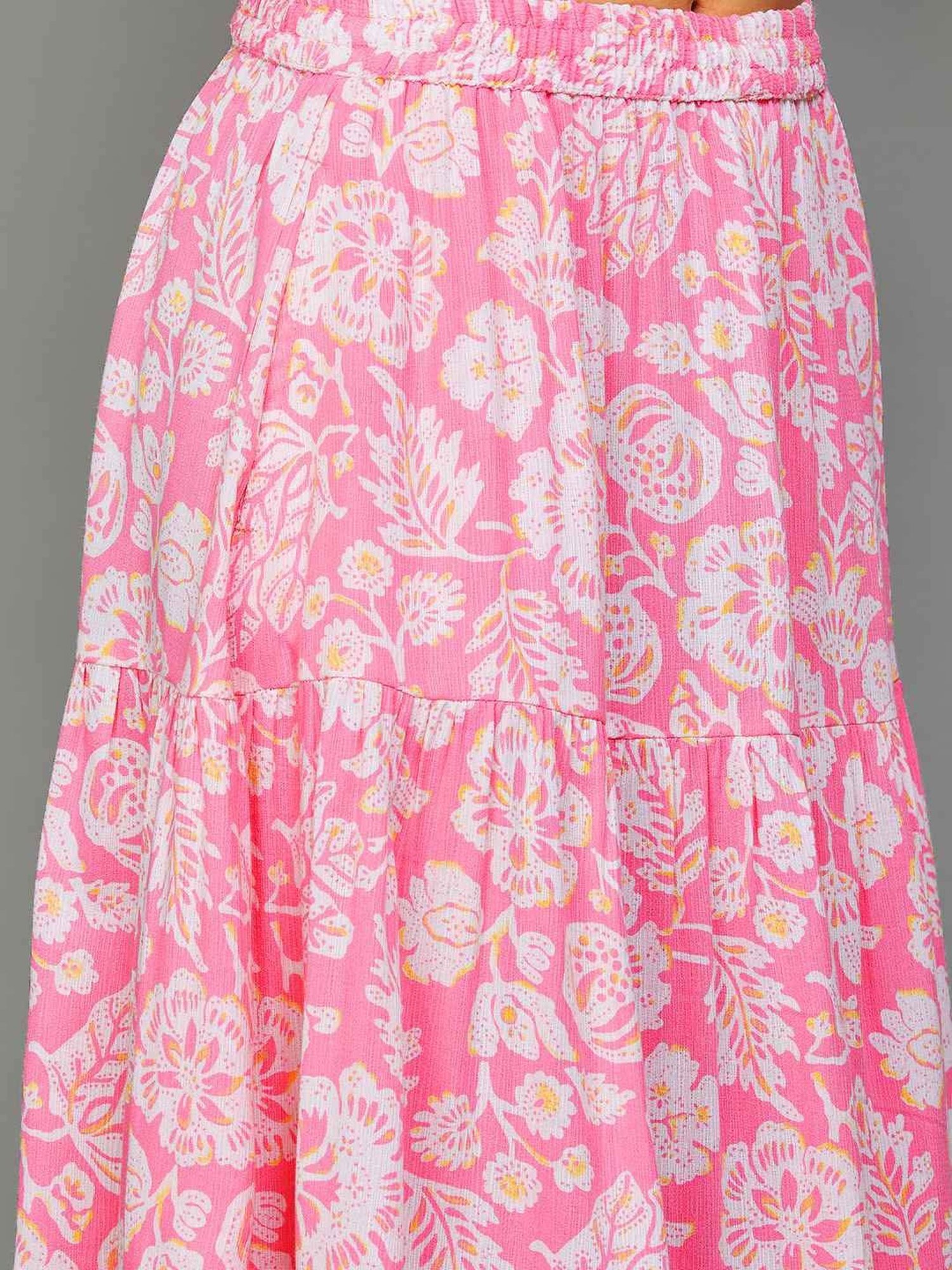 Colour Me by Melange Pink Printed A-Line Skirt