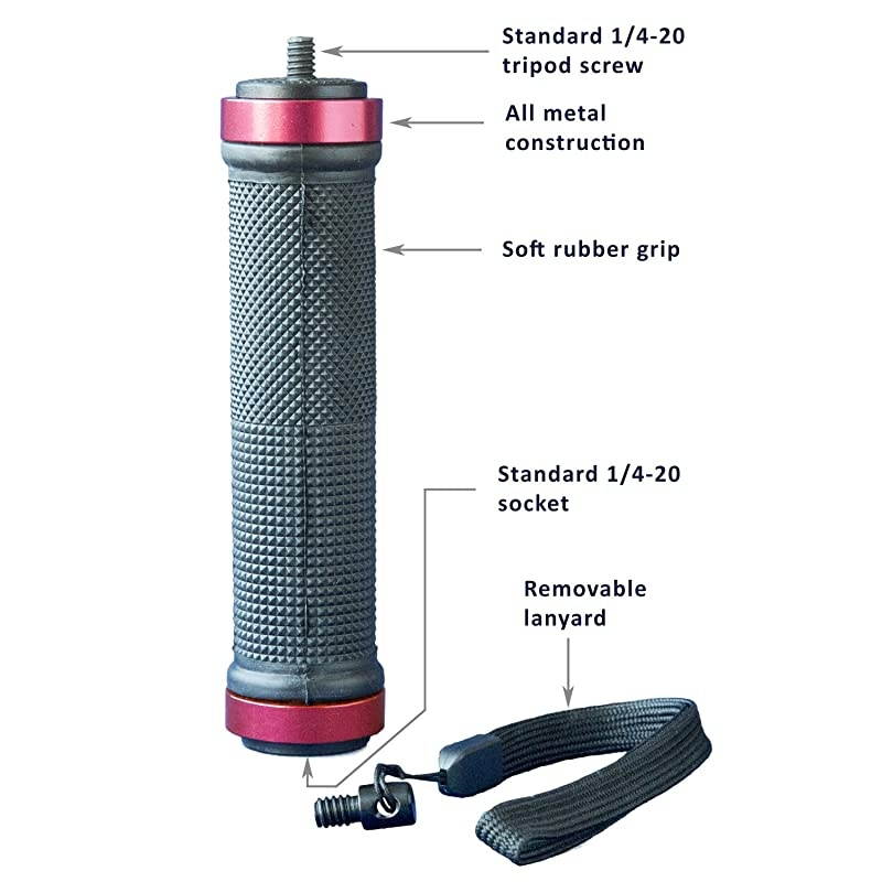 Smartphone Tripod Mount with Hand Grip All Metal HeavyDuty Hand Held Stabilizer and Tripod Mount for Smart Phones and Cameras HG30 Aluminum Red