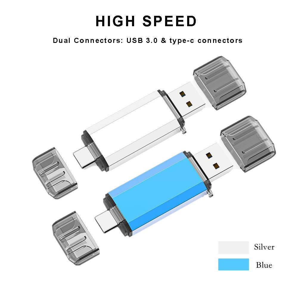 Aiibe 32GB USB 3.0 Type C Flash Drive High Speed Dual USB OTG Flash Drives for USB C Smartphones, Tablets & New MacBook, 2Pack (Mix Color : Blue & Silver)