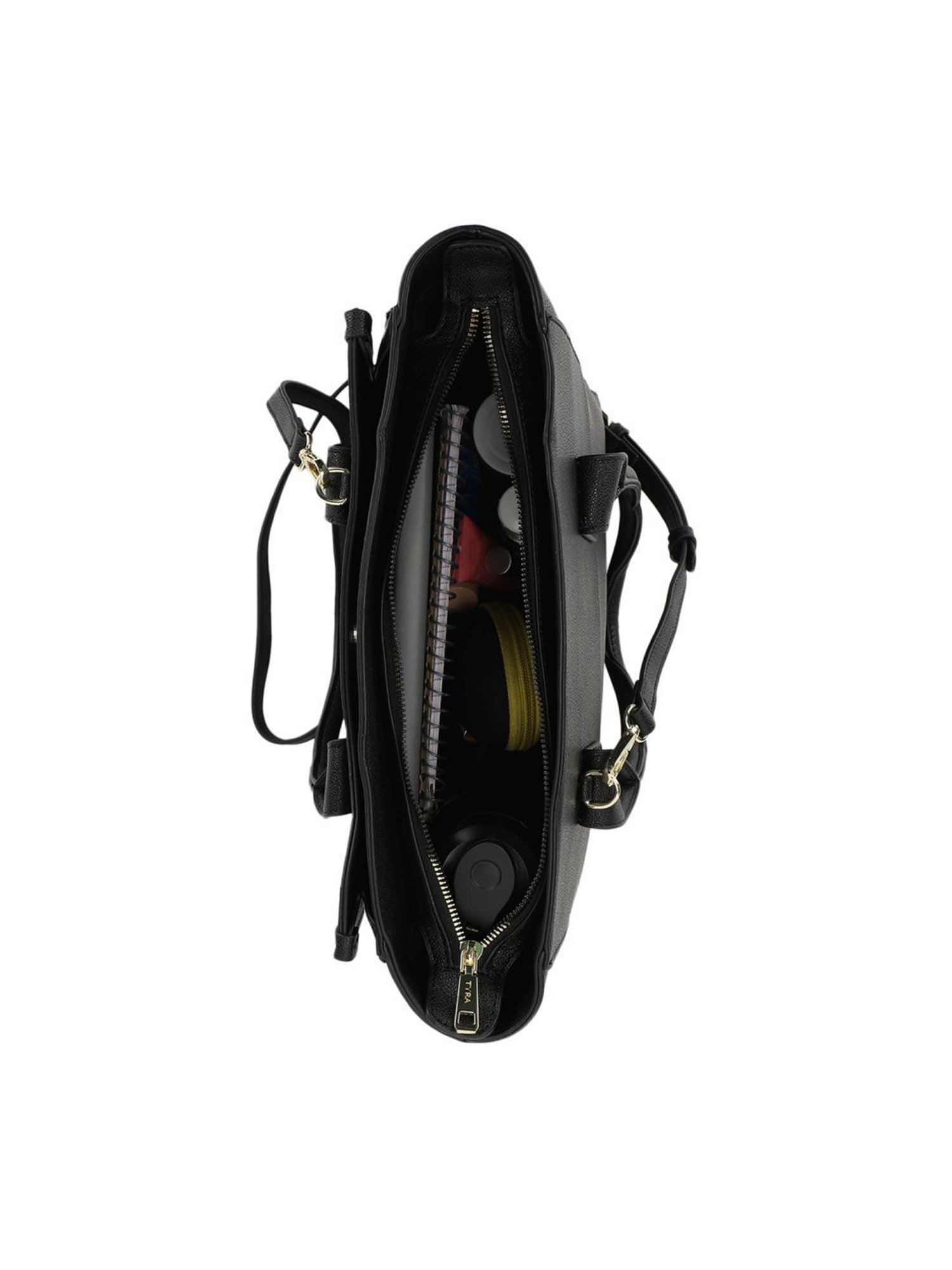 Tyra Eslia Black Solid Faux Leather Tote Handbag