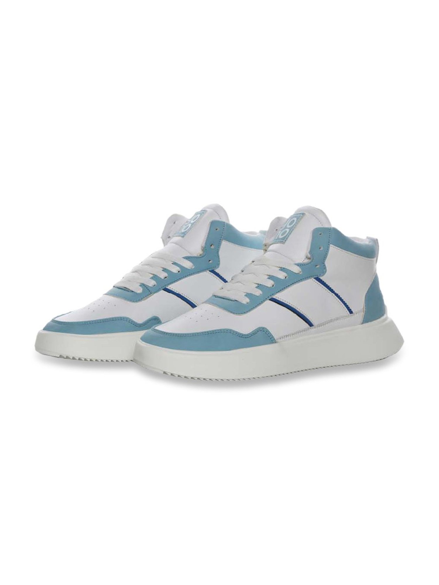 Yoho Men's White & Sky Blue Ankle High Sneakers