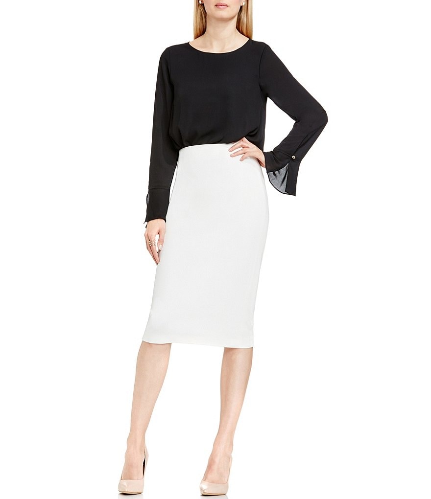 Vince Camuto Ponte Pencil Midi Skirt