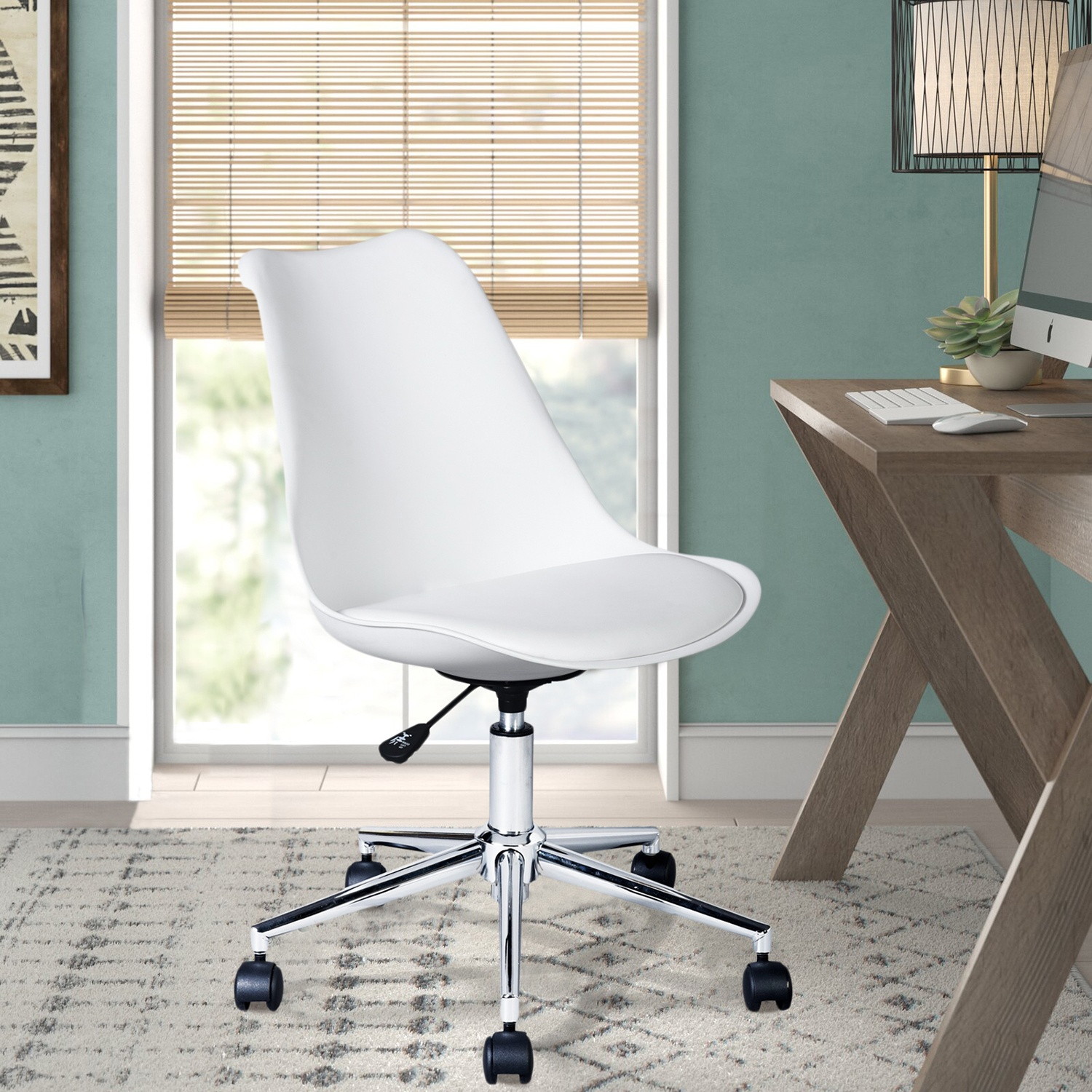 Furniture R White Faux Leather Home Office Desk Chair