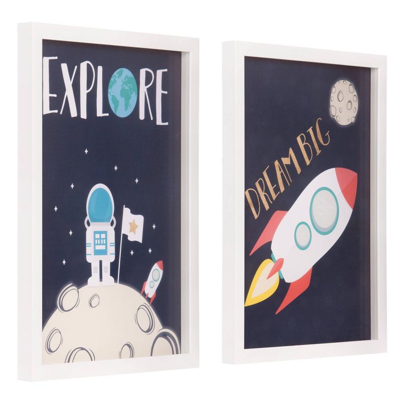 2pc 18"x22" Dream Big & Explore Space Ship Framed Wall Art Print Set - Nielsen Bainbridge