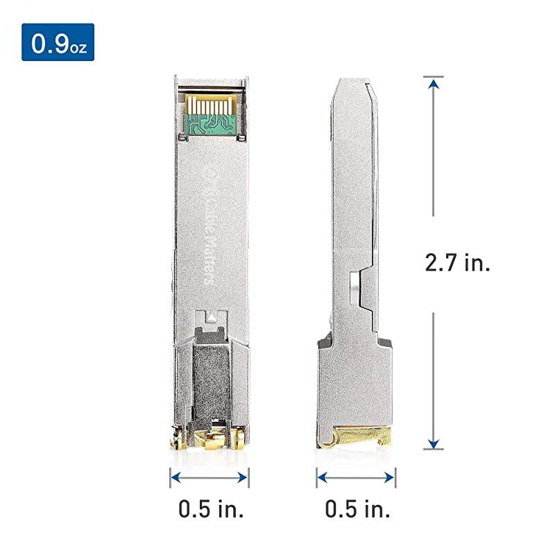 1000BASE-T Gigabit SFP to RJ45 Copper Ethernet Modular Transceiver for Cisco, Ubiquiti, TP-Link, Huawei, Mikrotik, Netgear, and Supermicro Equipment