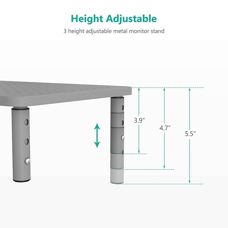 Monitor Stand Riser for Computer, Laptop, Printer, Notebook and All Flat Screen Display with Vented Metal Platform and 3 Height Adjustable Underneath Storage (STT003S-2) by , Silver, 2 Pack
