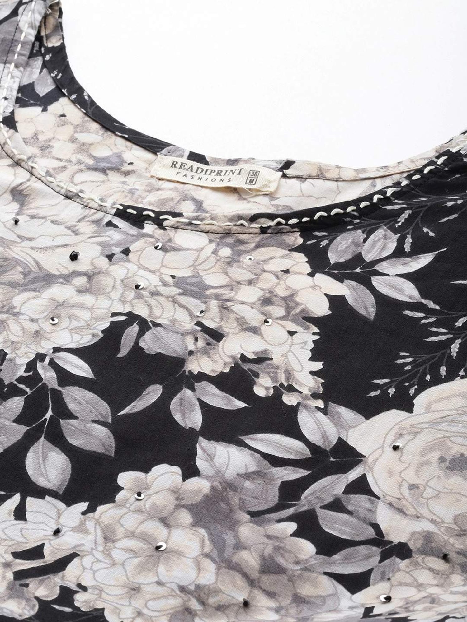 READIPRINT FASHIONS Black Cotton Floral Print Tunic Pant Set