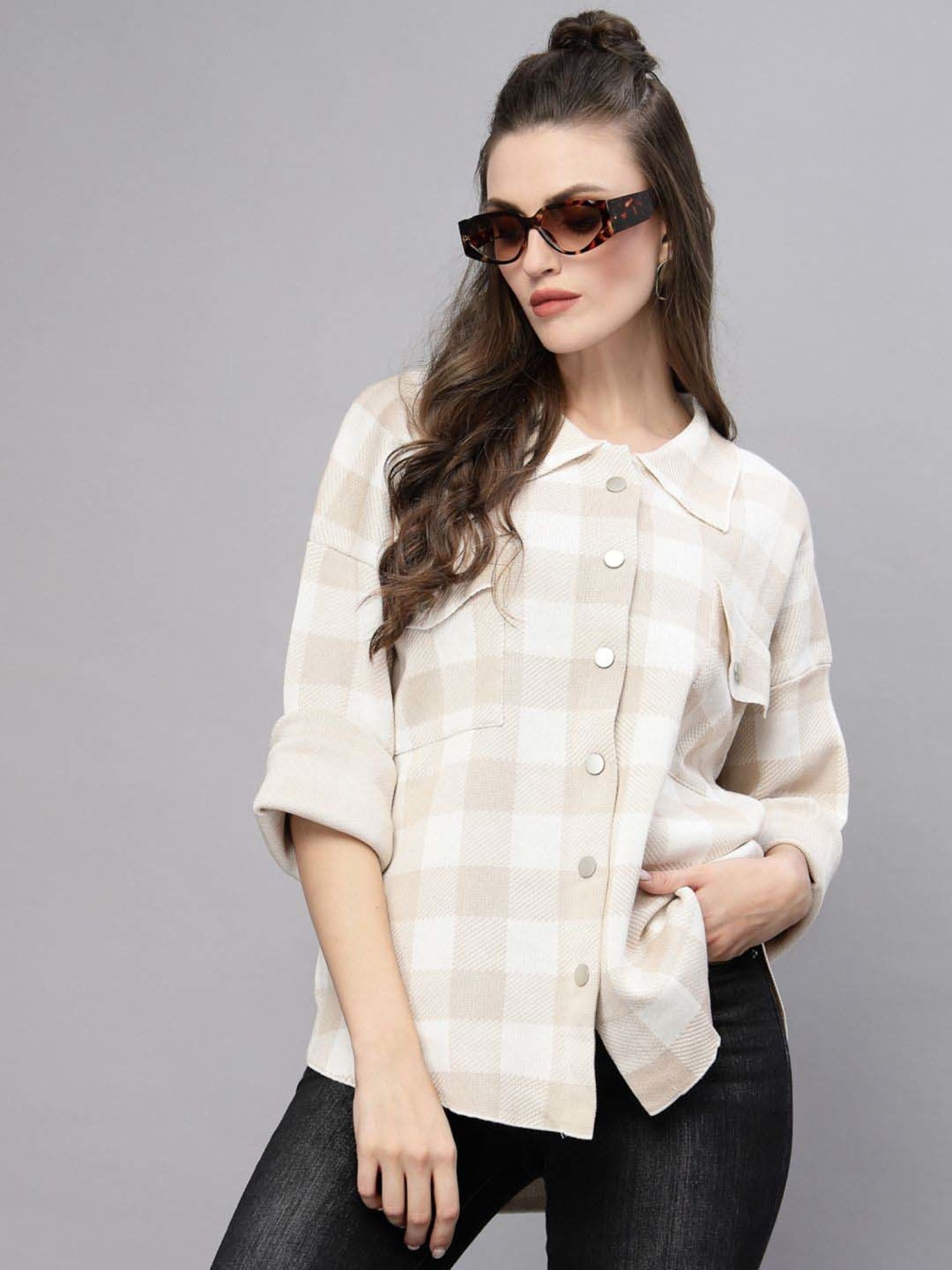 Mafadeny Beige Chequered Shirt