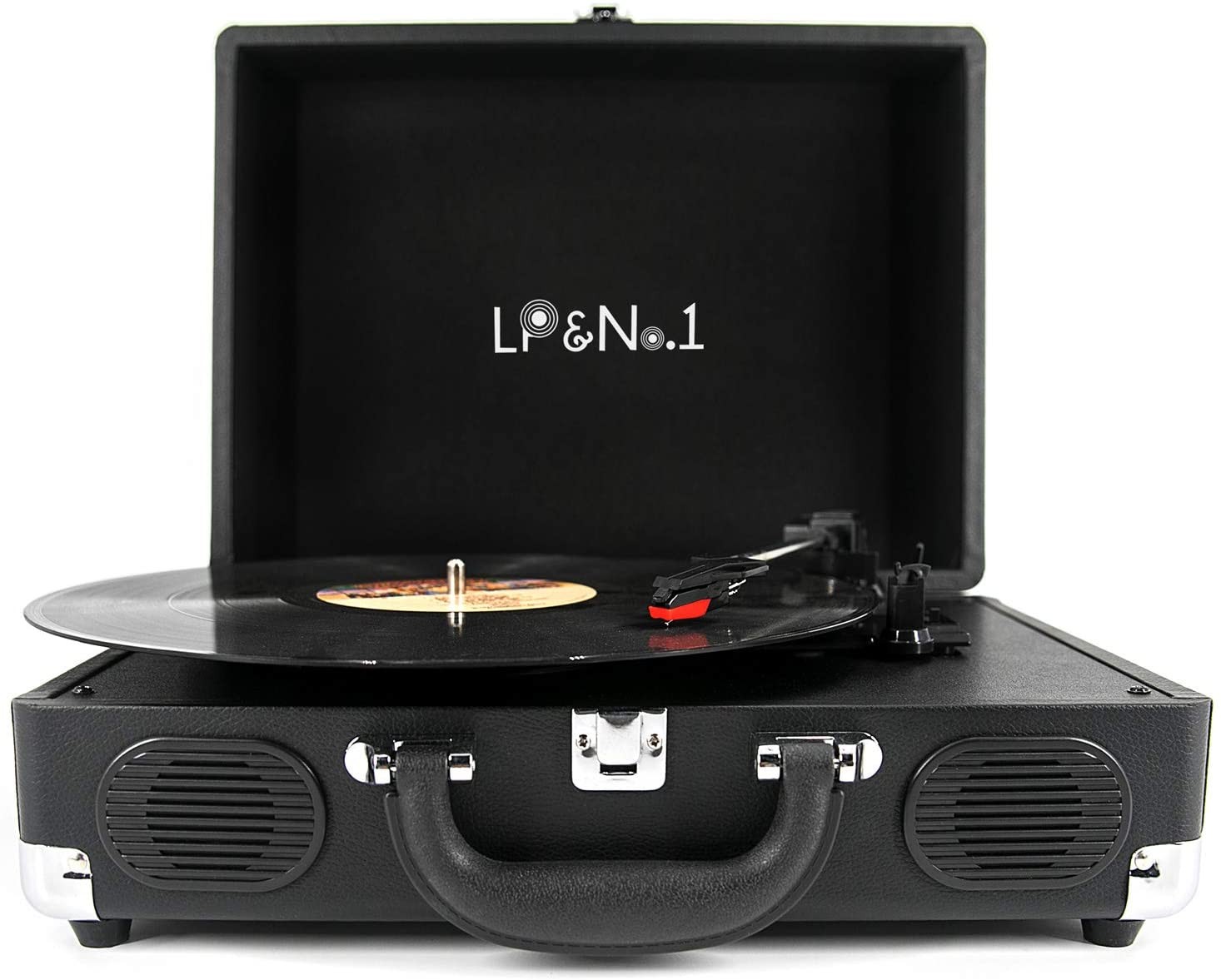 LP&No.1 Portable Suitcase Turntable with Stereo Speaker,3 Speeds Belt-Drive Vinyl Record Player Blue