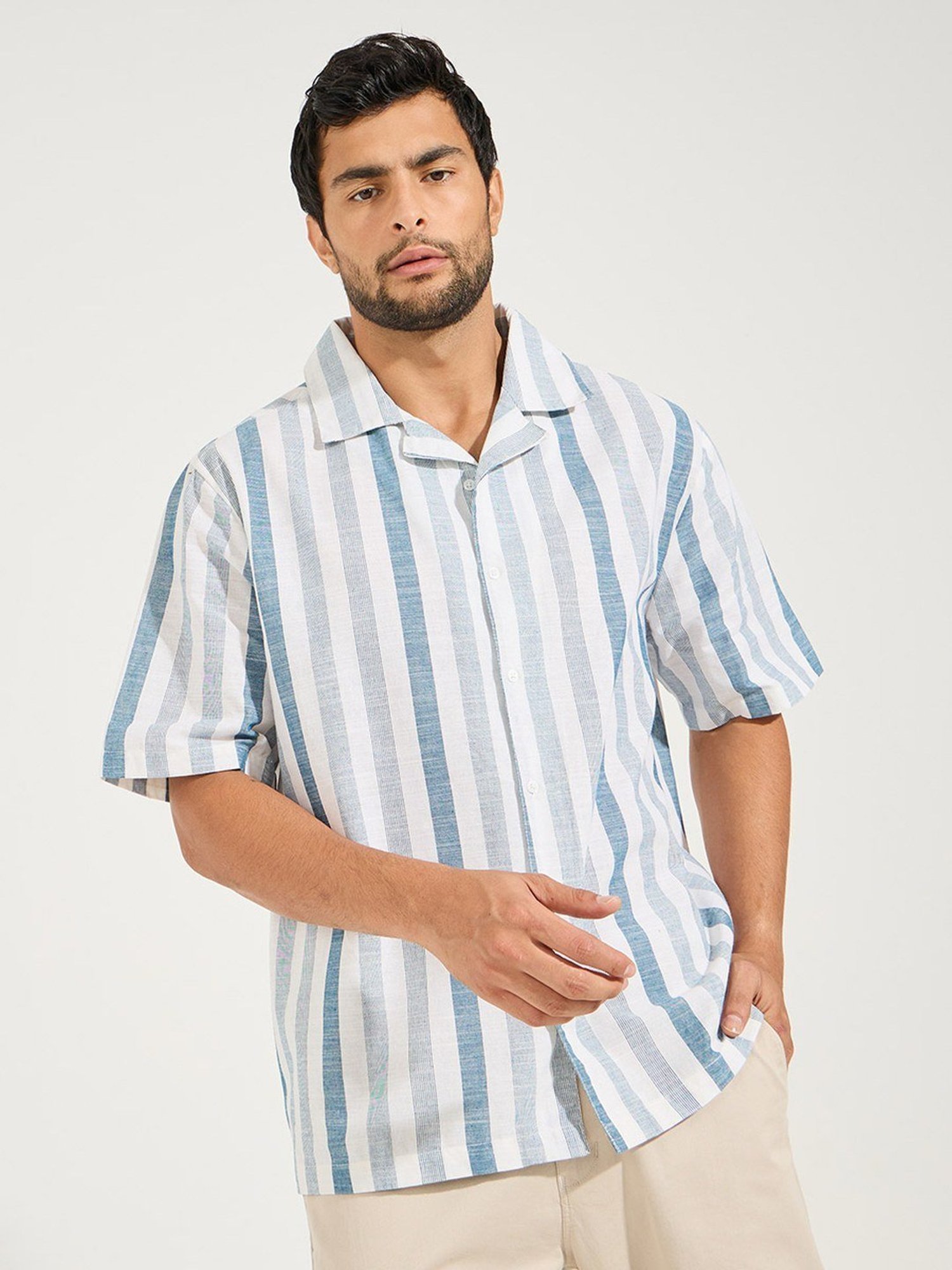 Kuons Avenue Cobalt Blue Slim Fit Denim Shirt