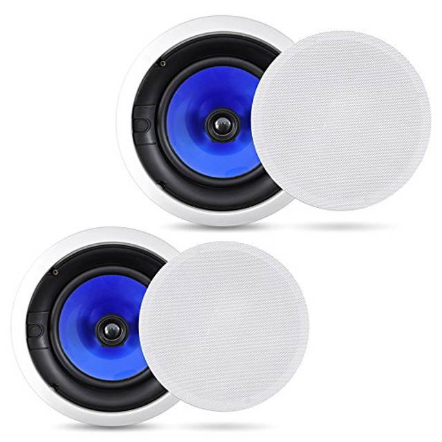 2-Way In-Wall In-Ceiling Speaker System - Dual 8 Inch 300W Pair of Ceiling Wall Flush Mount Speakers w/ 1" Silk Dome Tweeter, Adjustable Treble Control - For Home Theater Entertainment - Pyle PIC8E