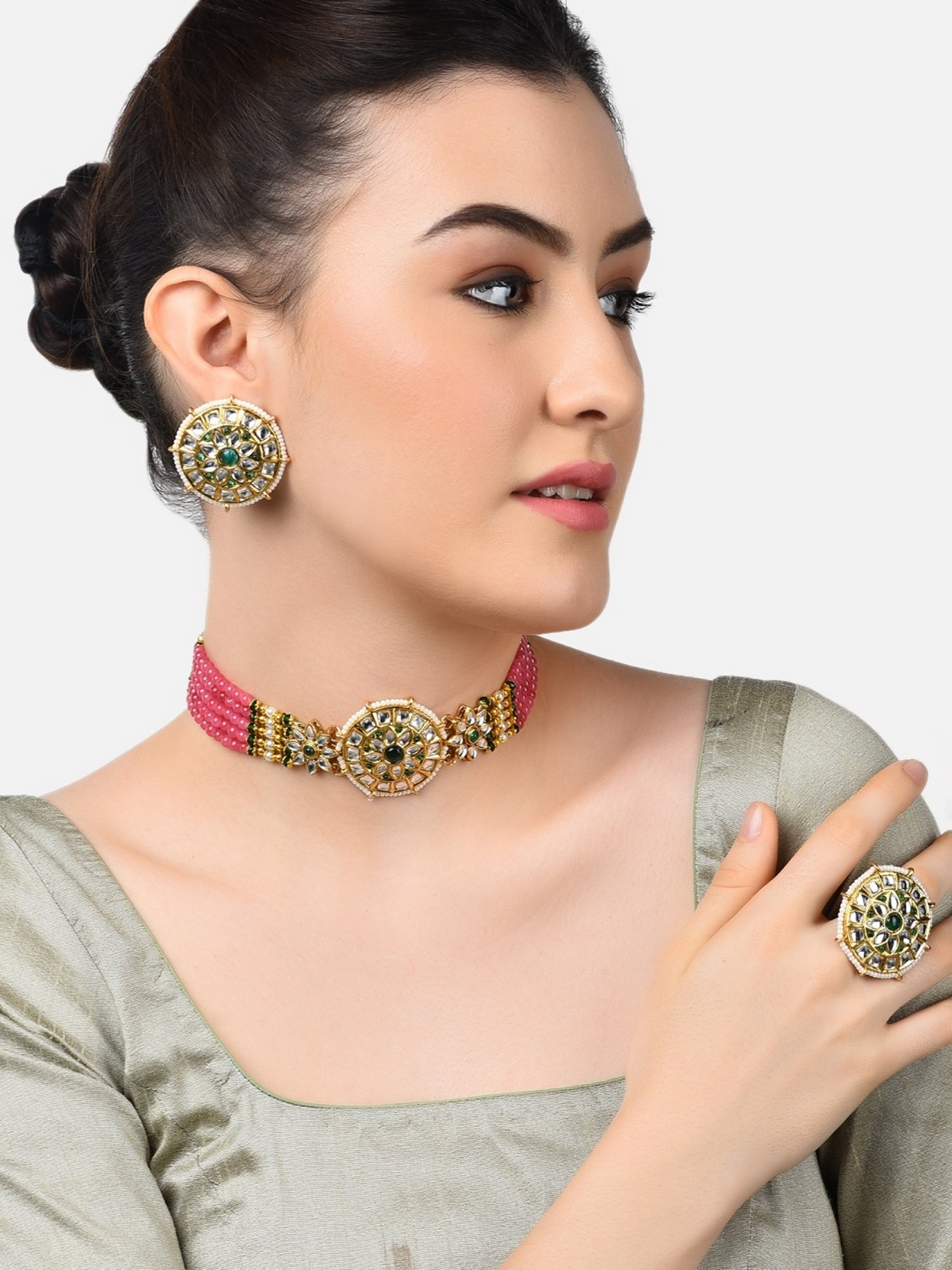 Sri Jagdamba Pearls White Alloy Classic Necklace & Earring Set