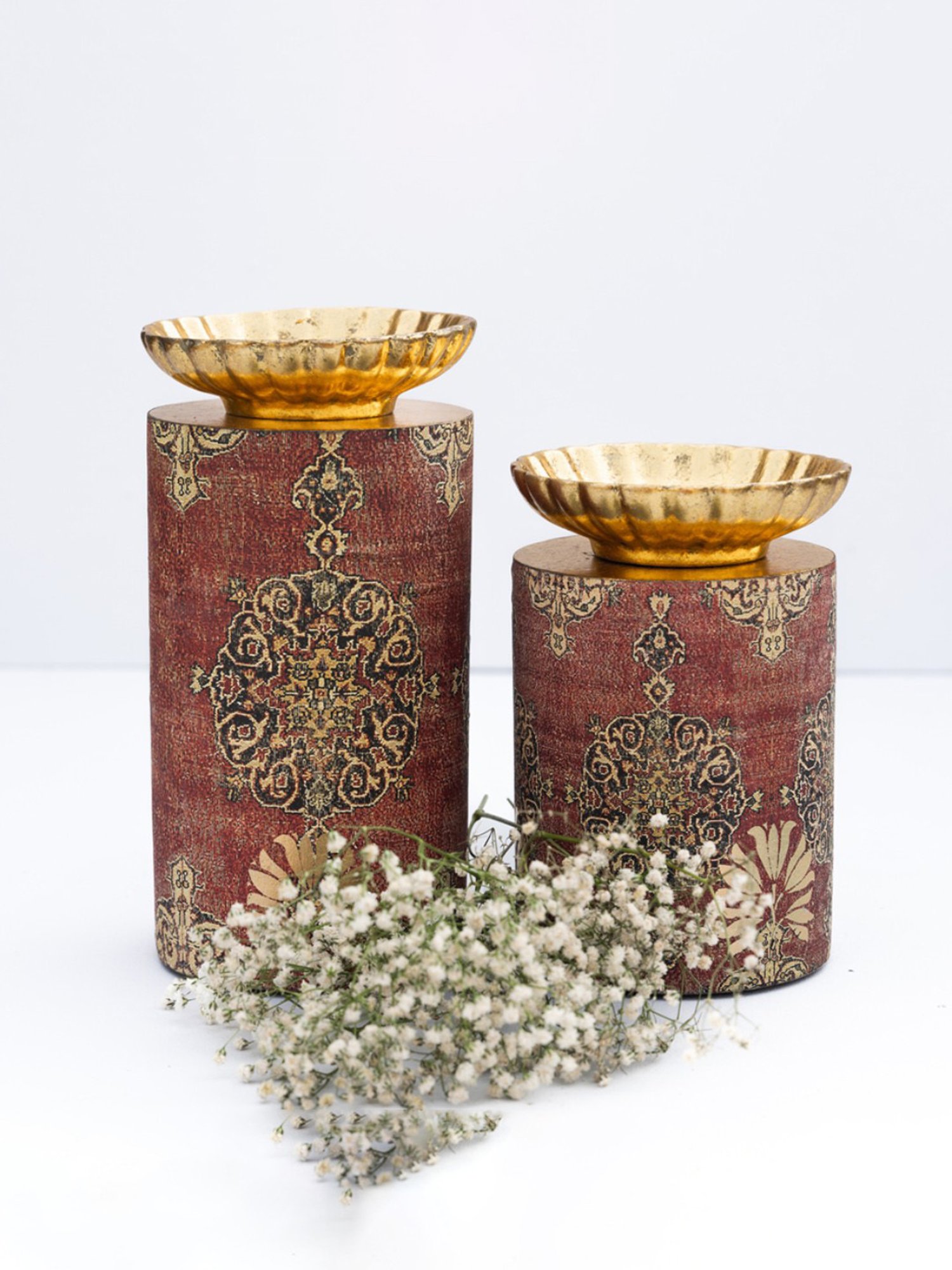 Karo Samara Printed Multicolor Wood Small Pillar Candle Holder