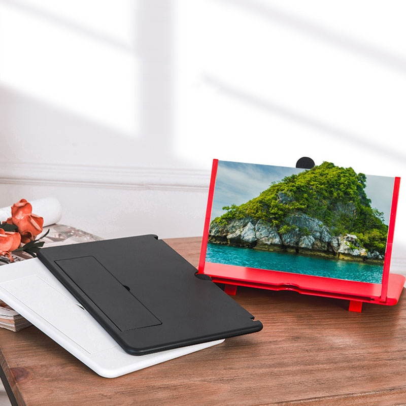 12 inch HD 3D Creative Foldable Phone Screen Magnifier Enlarge 3-4 Times Movie Video Screen Amplifier Lazy Desktop Mounts for all Cell Phone white