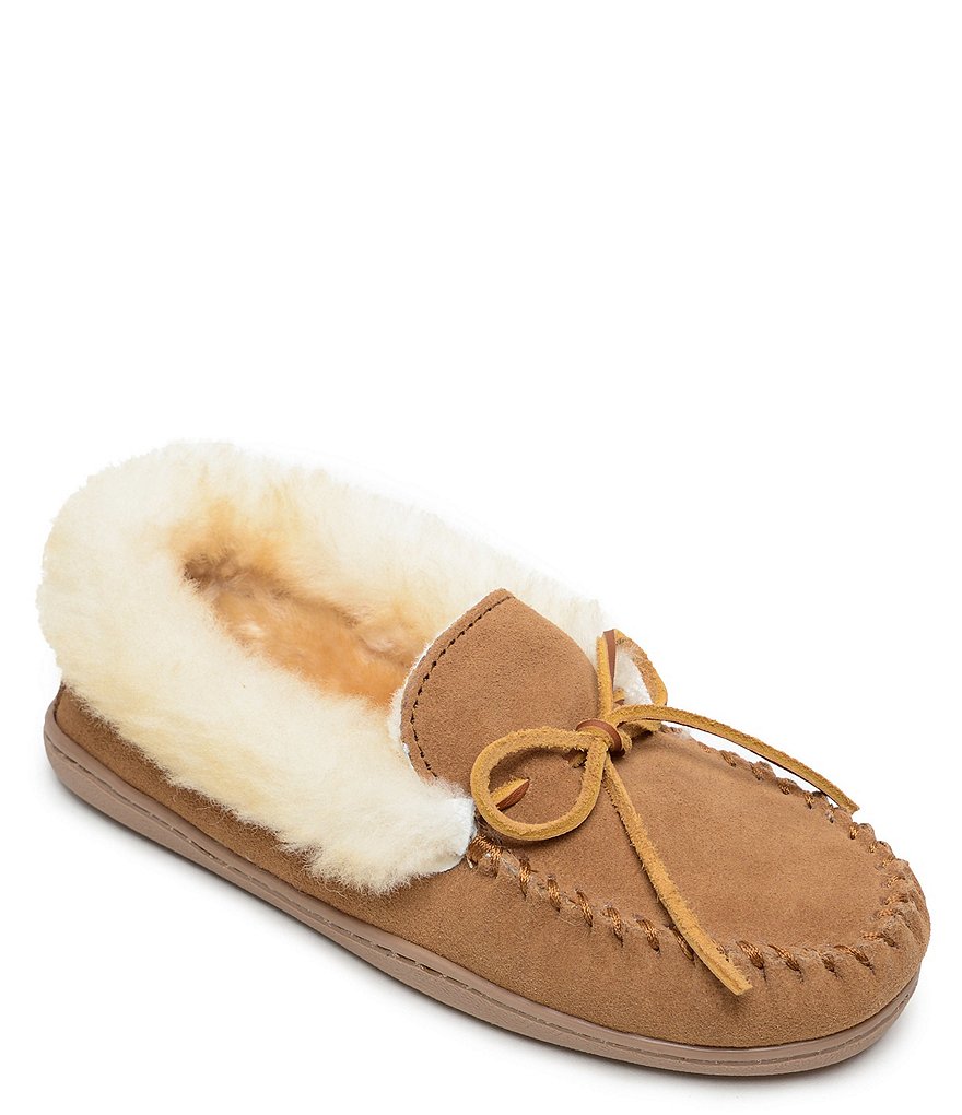 Minnetonka Alpine Suede Sheepskin Moc Slippers