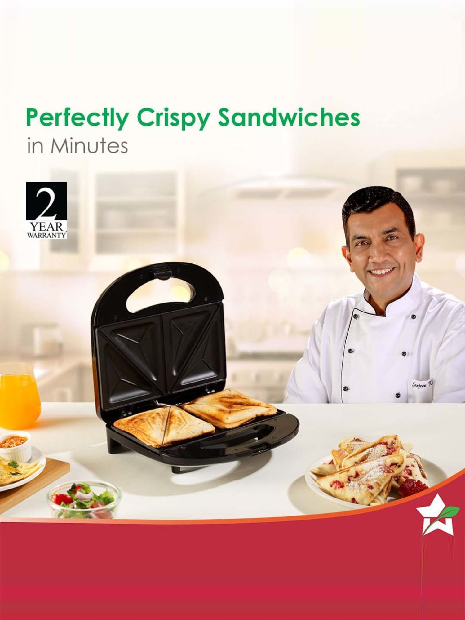 Borosil Sandwich Maker 2000W with Non stick coating (Black)