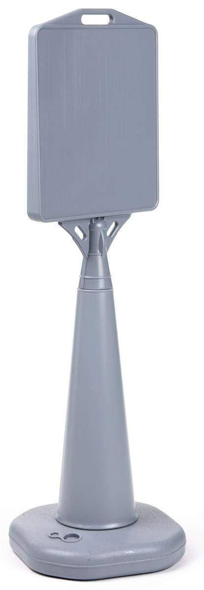 Displays2go Heavy-Duty Grey Plastic Outdoor Cone Sign Holds 13 x 15-Inch Signs, Double-Sided, Weighted Base, 14-1/2 x 47 x 14-1/2-Inch (WBSTND47GR)