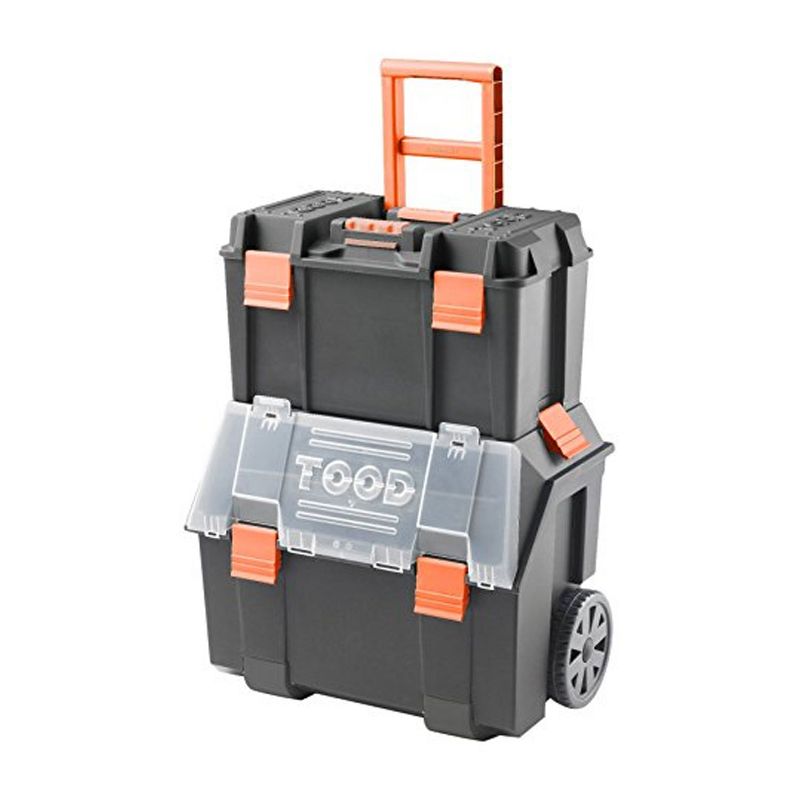 TOOD Detachable Nestable Portable Rolling Deep Tool Box Organizer Storage Bin Set with Retractable Handle and Removable Organization Trays