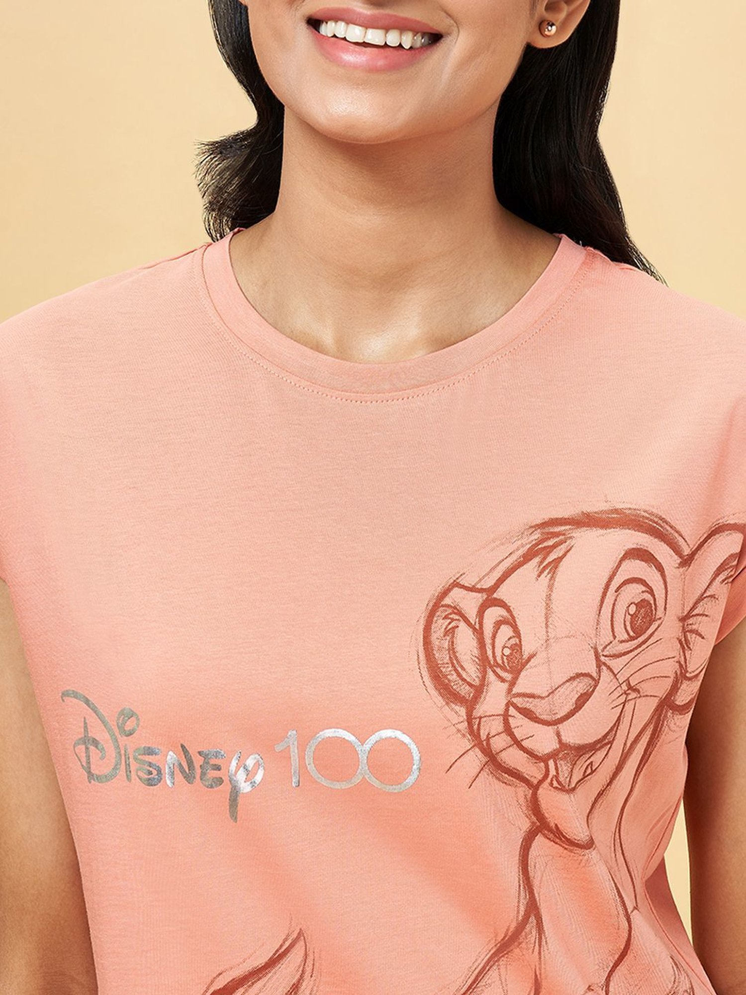 Dreamz by Pantaloons Peach Cotton Graphic Print T-Shirt Pyjama Set