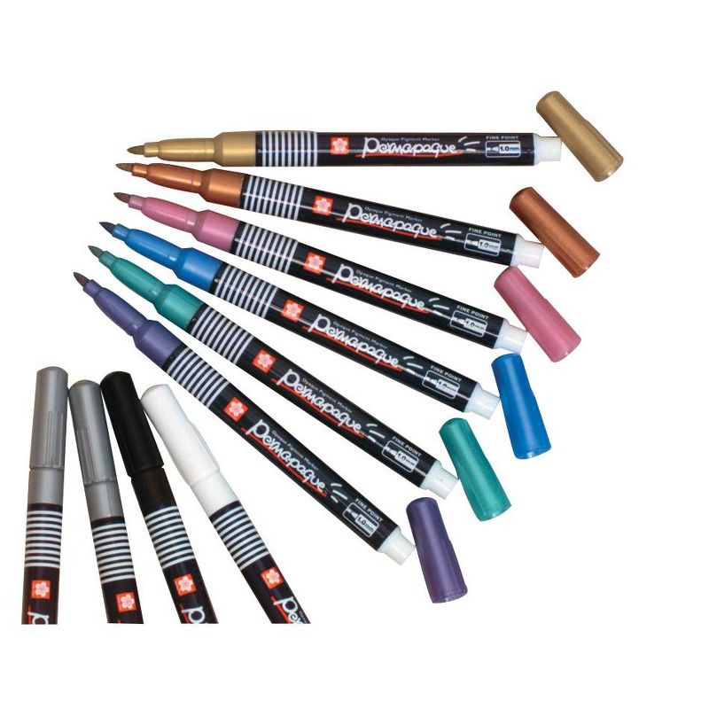 Sakura Permapaque Non-Toxic Permanent Marker, 1 mm Fine Tip, Assorted Metallic Color, set of 10