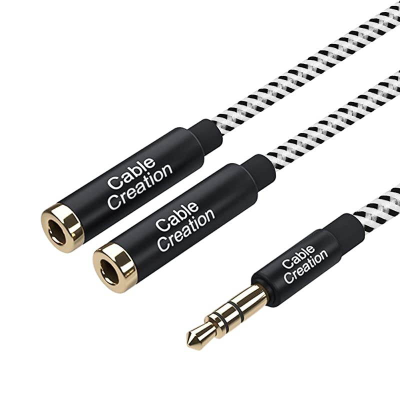 Headphone Splitter  35mm Stereo Audio Y Splitter Cable 35mm Male to 2 Port 35mm Female Compatible with iPhoneiPadiPod Samsung LG Tablets MP3 PlayersampMore 20cmBlack and White