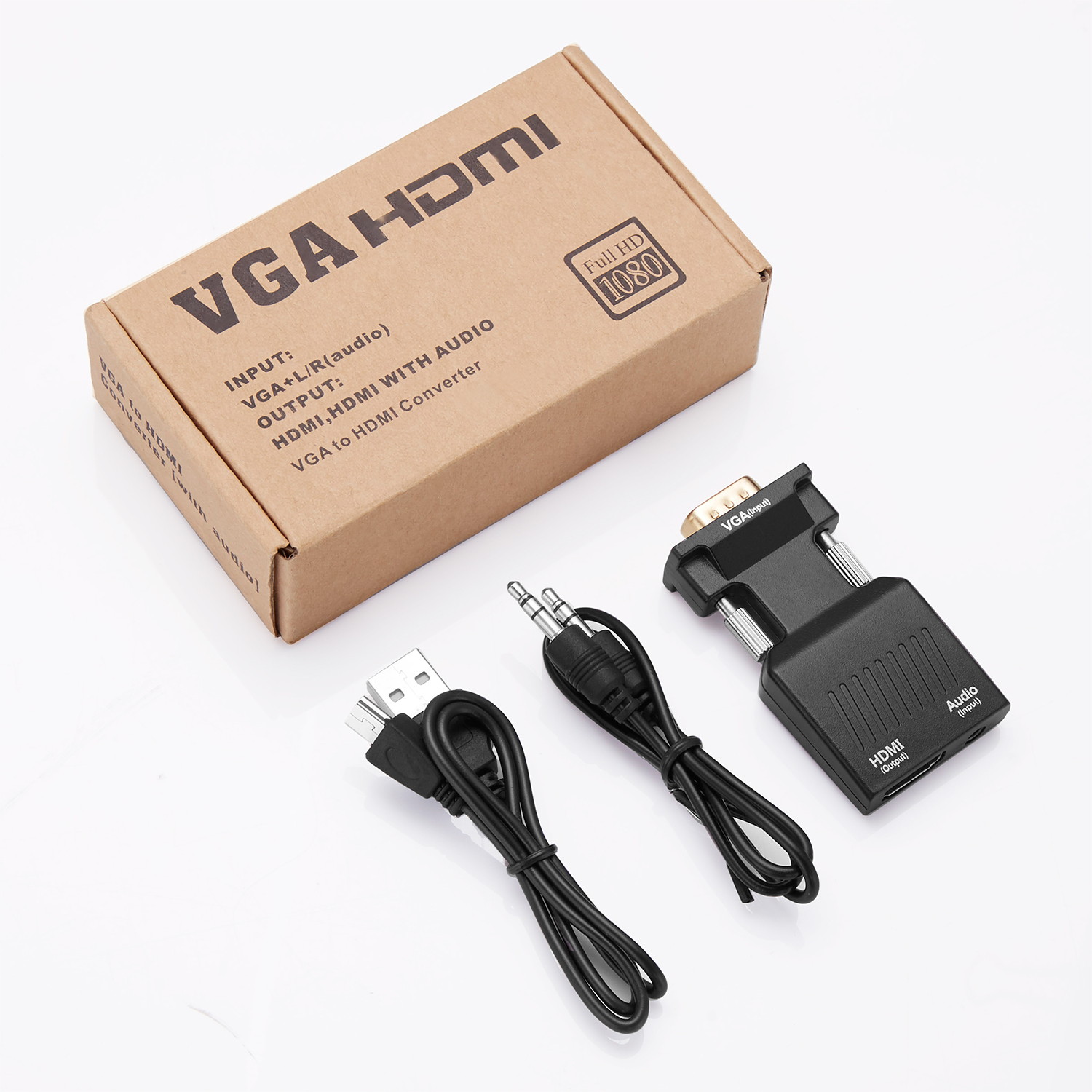 VGA to HDMI Adapter Converter with Audio Active Male VGA in Female HDMI 1080p Video adaptador for Computer Laptop Projector, Black