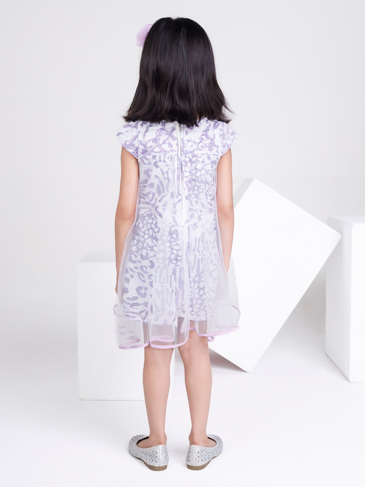 Peppermint Kids Purple & White Embellished Dress