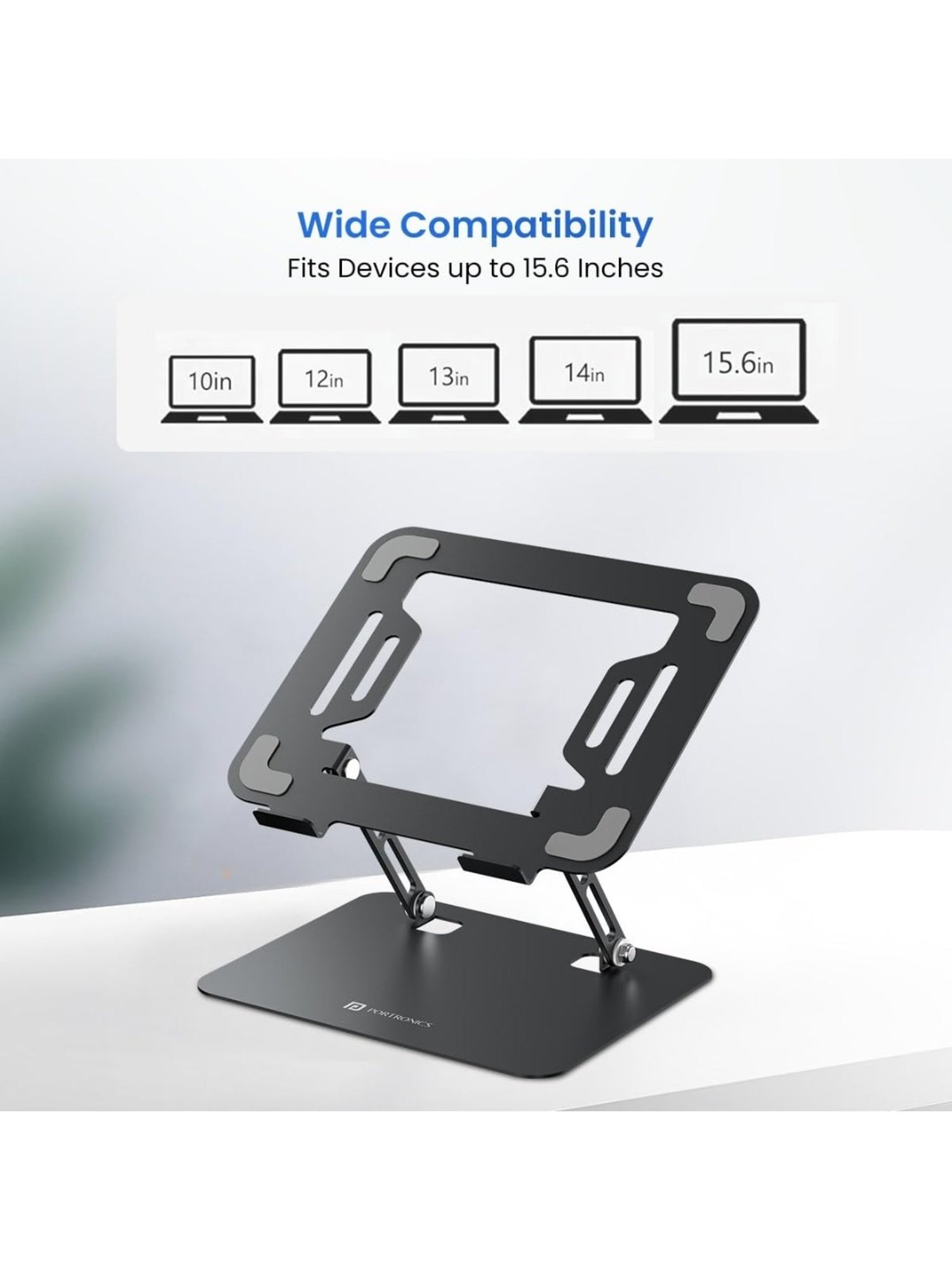 Portronics My Buddy K3 Pro Laptop Stand with Adjustable Height & Angle, Foldable Design (Grey)