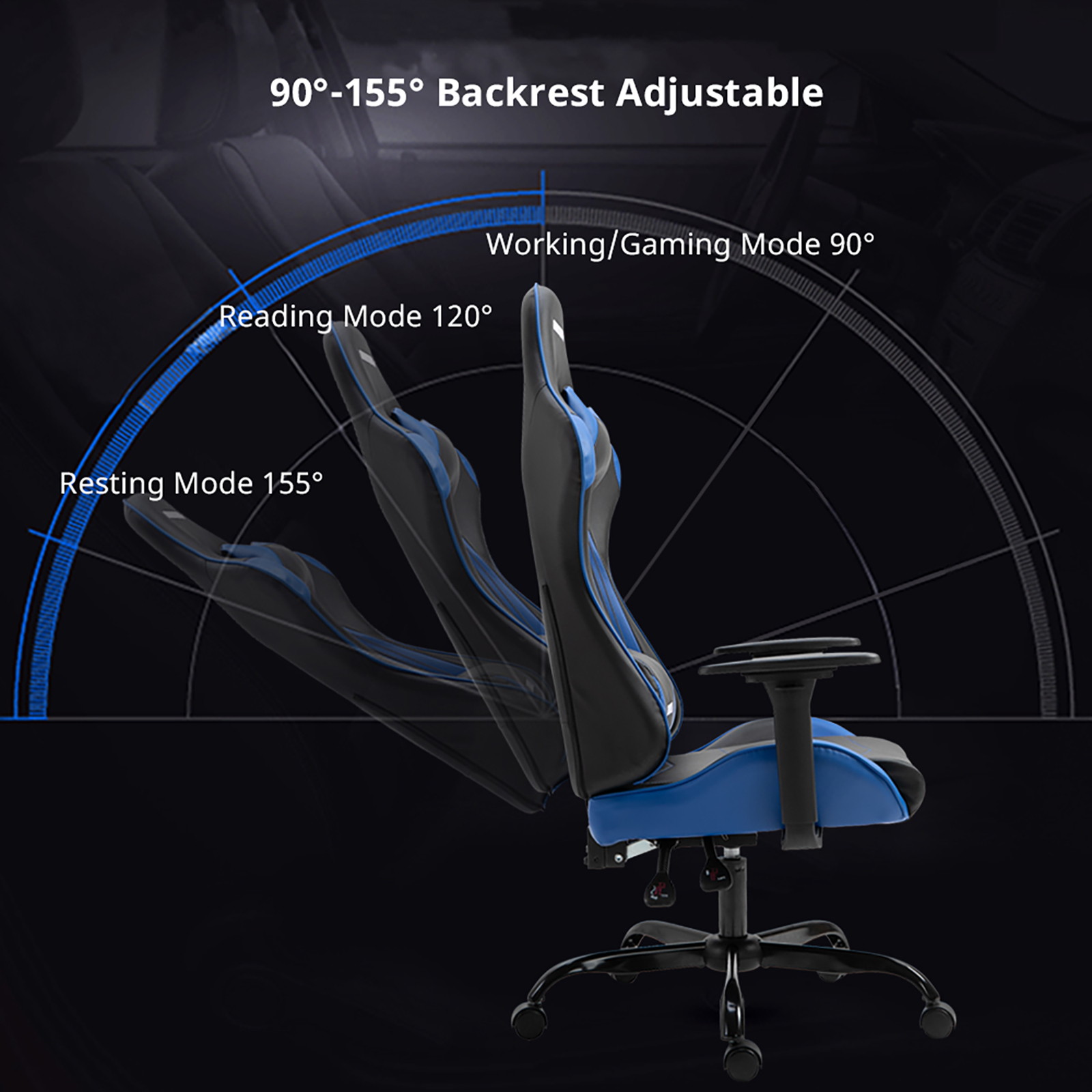 Gaming Chair, Racing Style Computer Desk Chair Padded Armrests Ergonomic Lumbar Support Adjustable Height