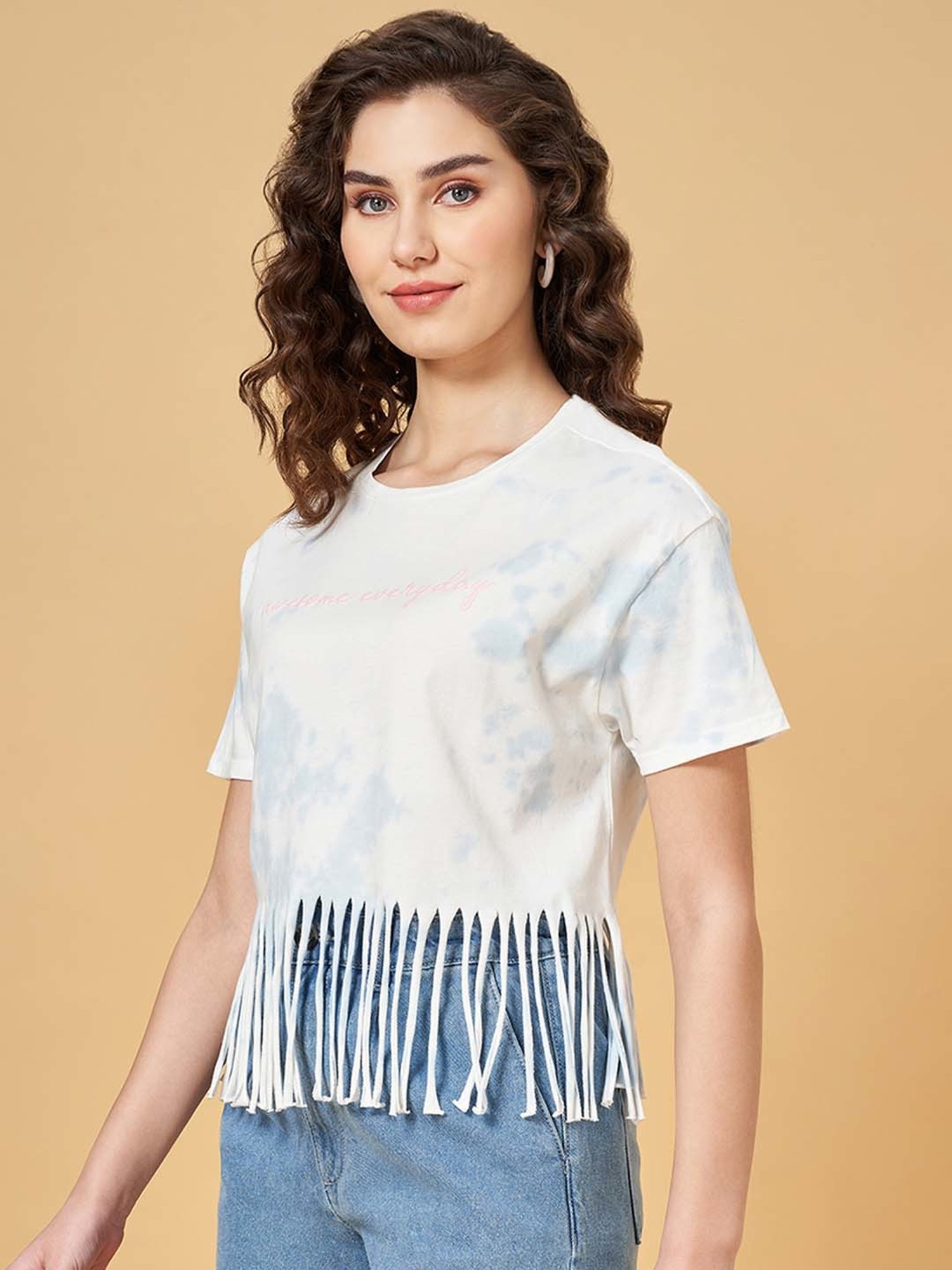 People by Pantaloons White Cotton Printed Top
