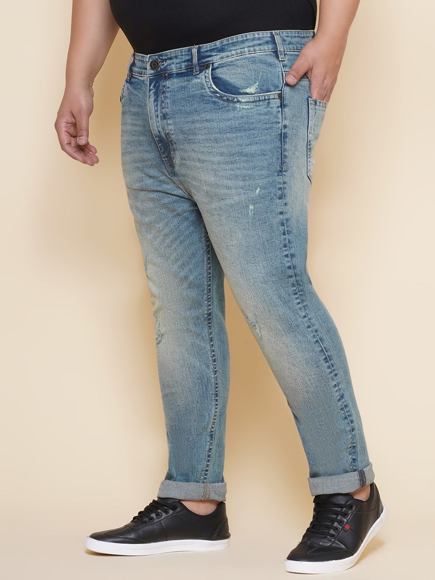 John Pride Blue Regular Fit Distressed Jeans