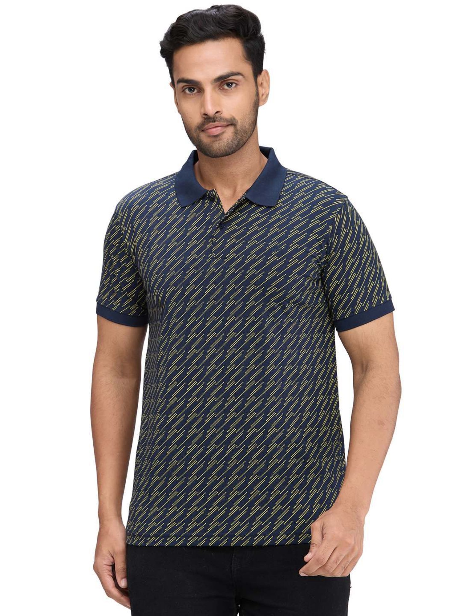 Park Avenue Blue Slim Fit Printed Polo T-Shirt