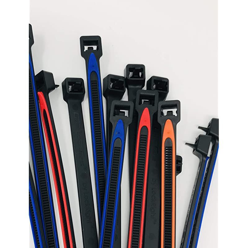 Rubber Lined Releasable HeavyDuty Zip Ties UV Rated 8 Inch Reusable Black Nylon Zip Ties Assorted Colors Blue Red Orange  100 Orange