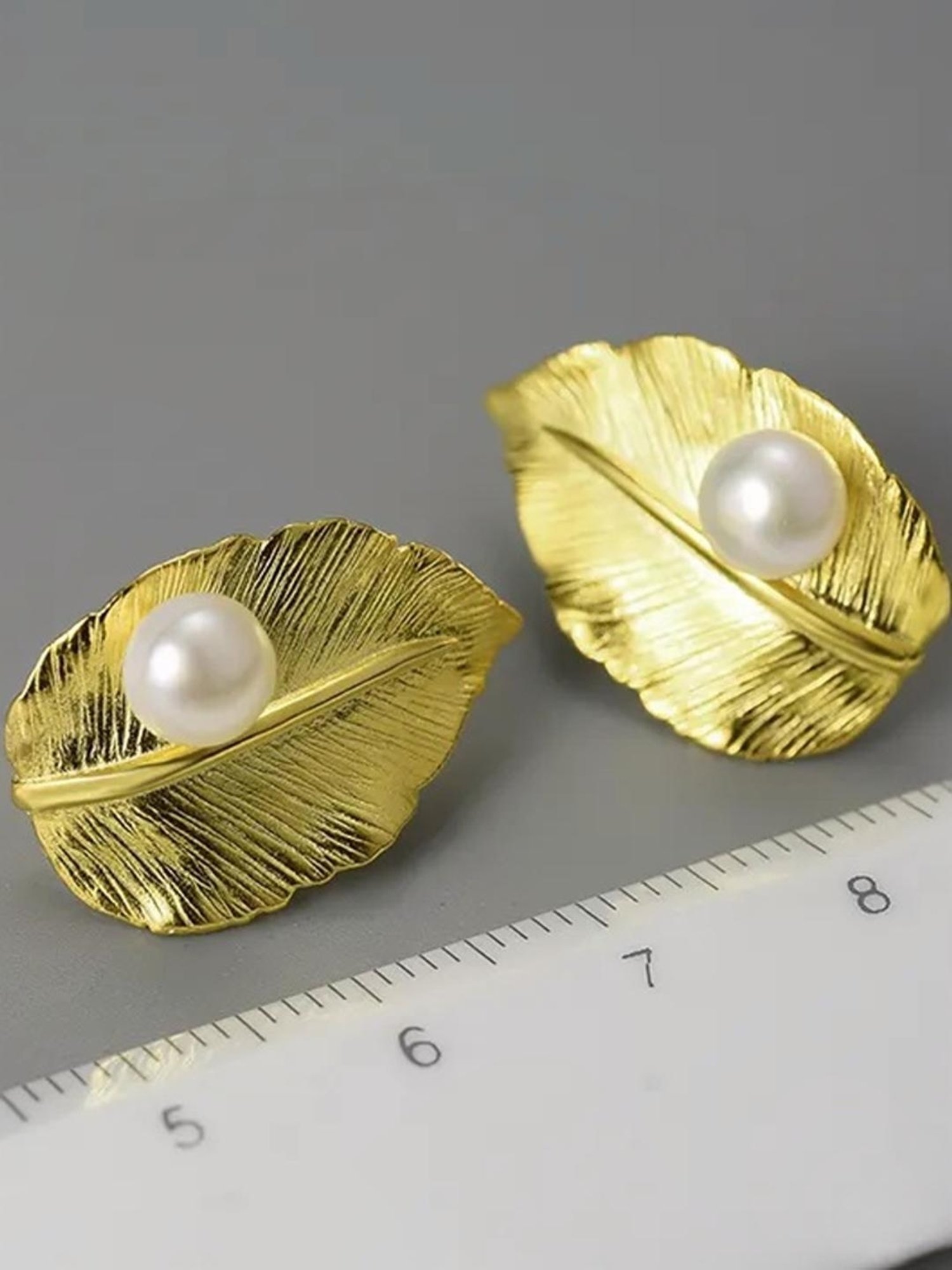 Rihi by P.C. Chandra Jewellers 92.5 Sterling Silver Golden Leaf Stud Earrings for Women & Girls