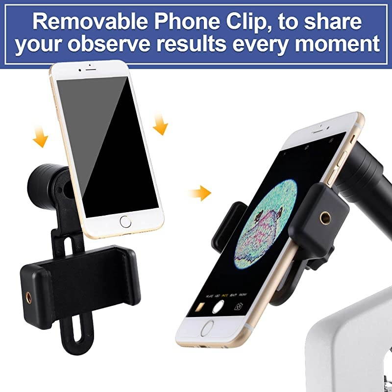 for Kids and Students 1000X School Science Kit with 10pcs Prepared Slides + 5pcs Blank Slides Smartphone Adapter Carrying Bag for School Teaching Family Education