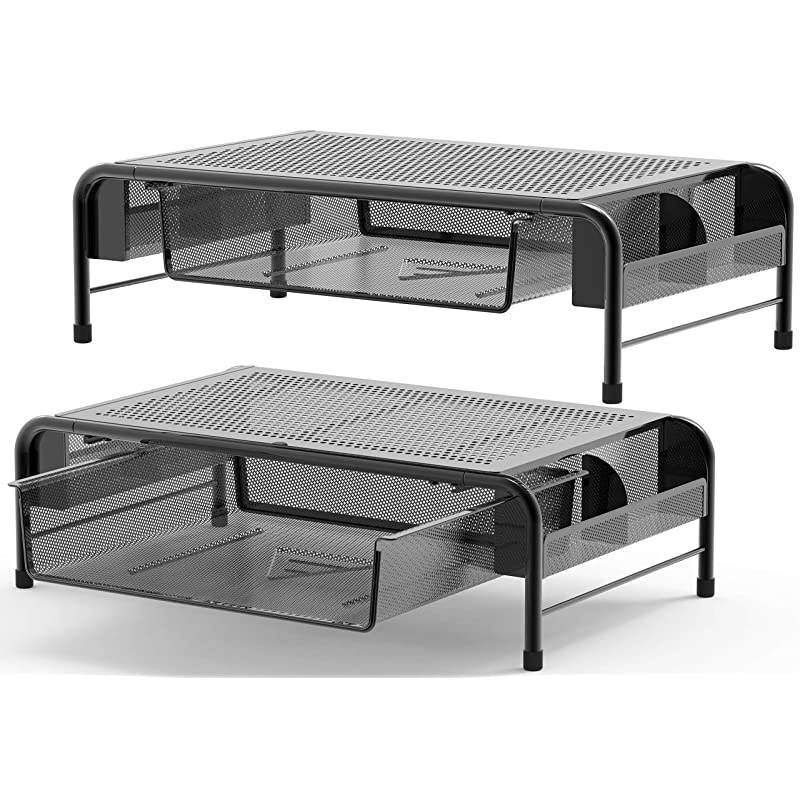 2PK Metal Desk Monitor Stand Riser with Organizer Drawer