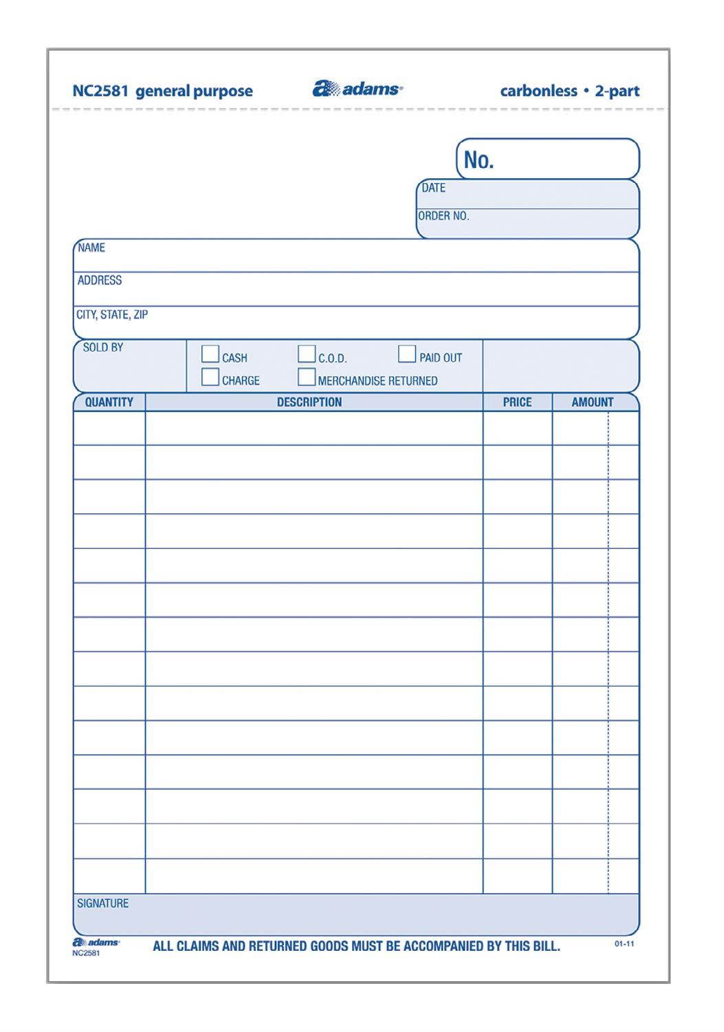 Adams General Purpose Unit Sets, 5.67 x 8.5 Inches, 2-Part, Carbonless, White/Canary, 100 Sets per Pack (NC2581)