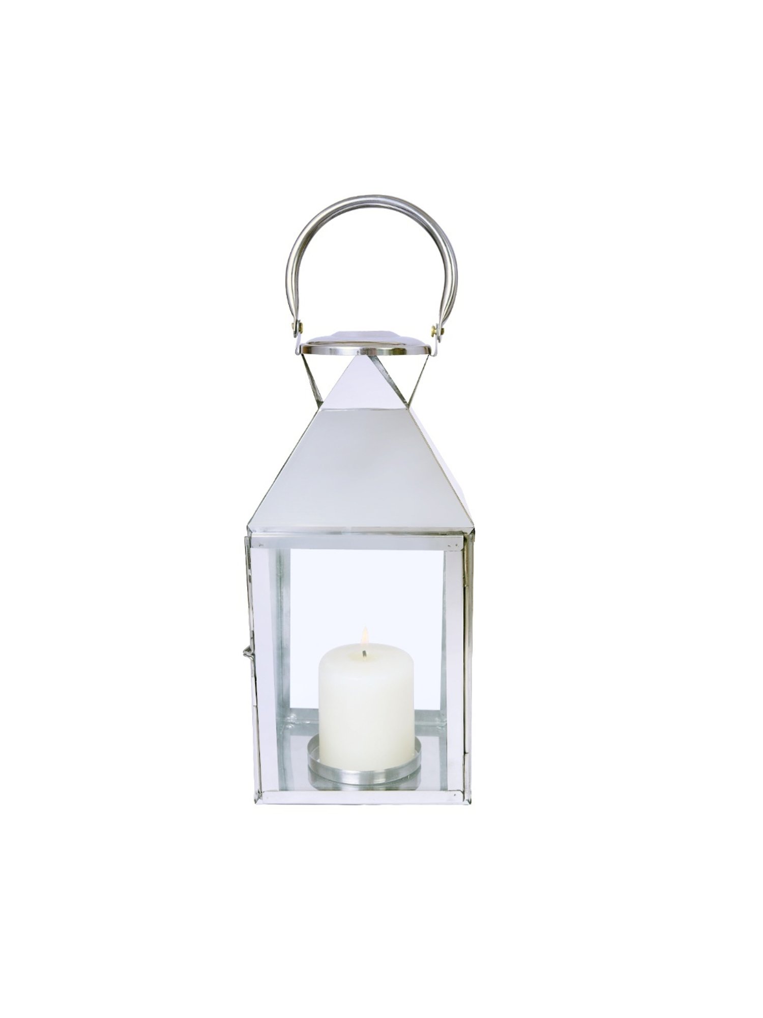 HOSLEY Silver Metal Classic Style Lantern Candle Holder with Pillar Candle (12.5inch)