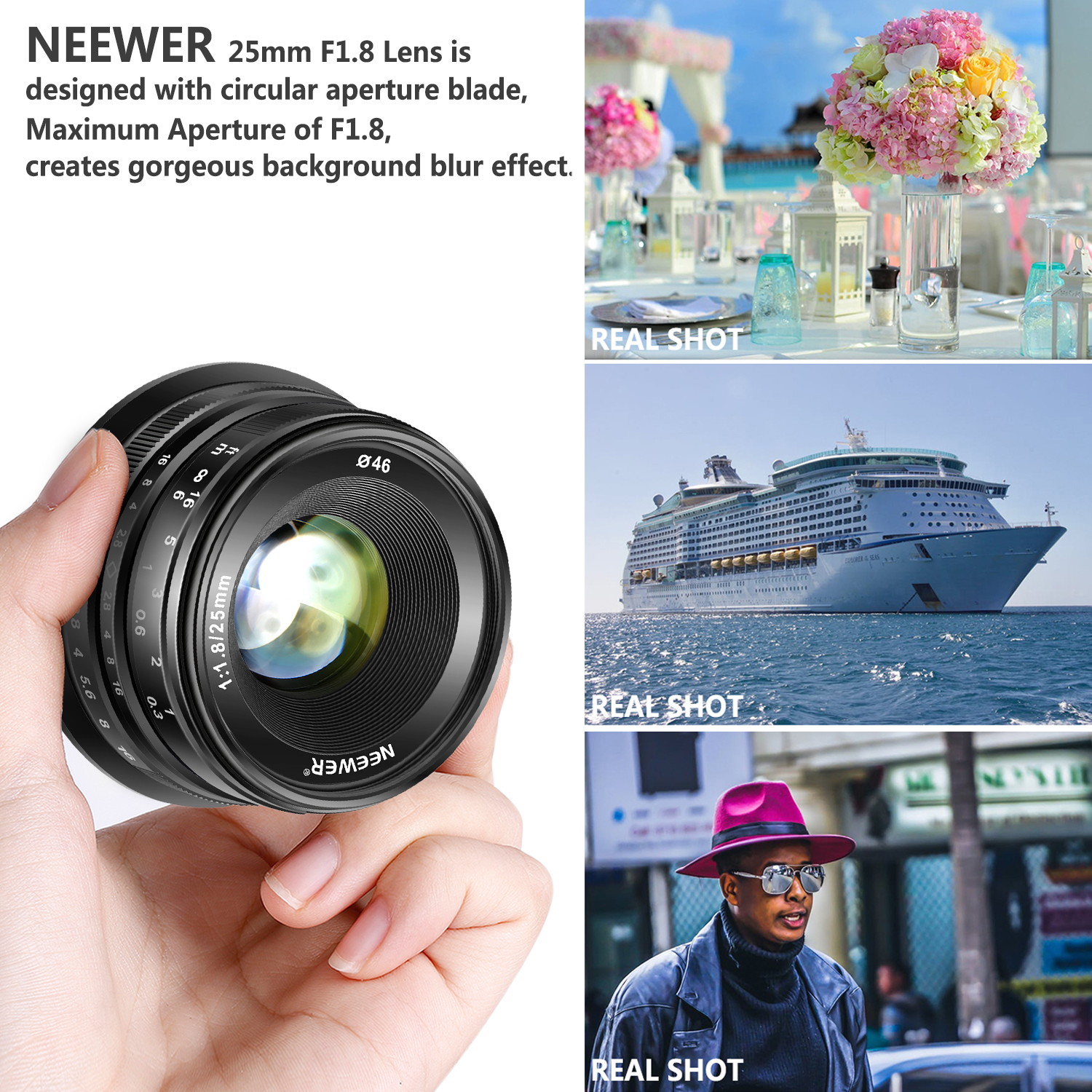 Neewer 25mm F1.8 APS-C Large Aperture Wide Angle Lens Manual Focus Lens for Sony E Mount Mirrorless Cameras A7III A9 NEX 3 3N 5 NEX 5T NEX 5R NEX 6 7 A6400 A5000 A5100 A6000 A6100 A6300 A6500