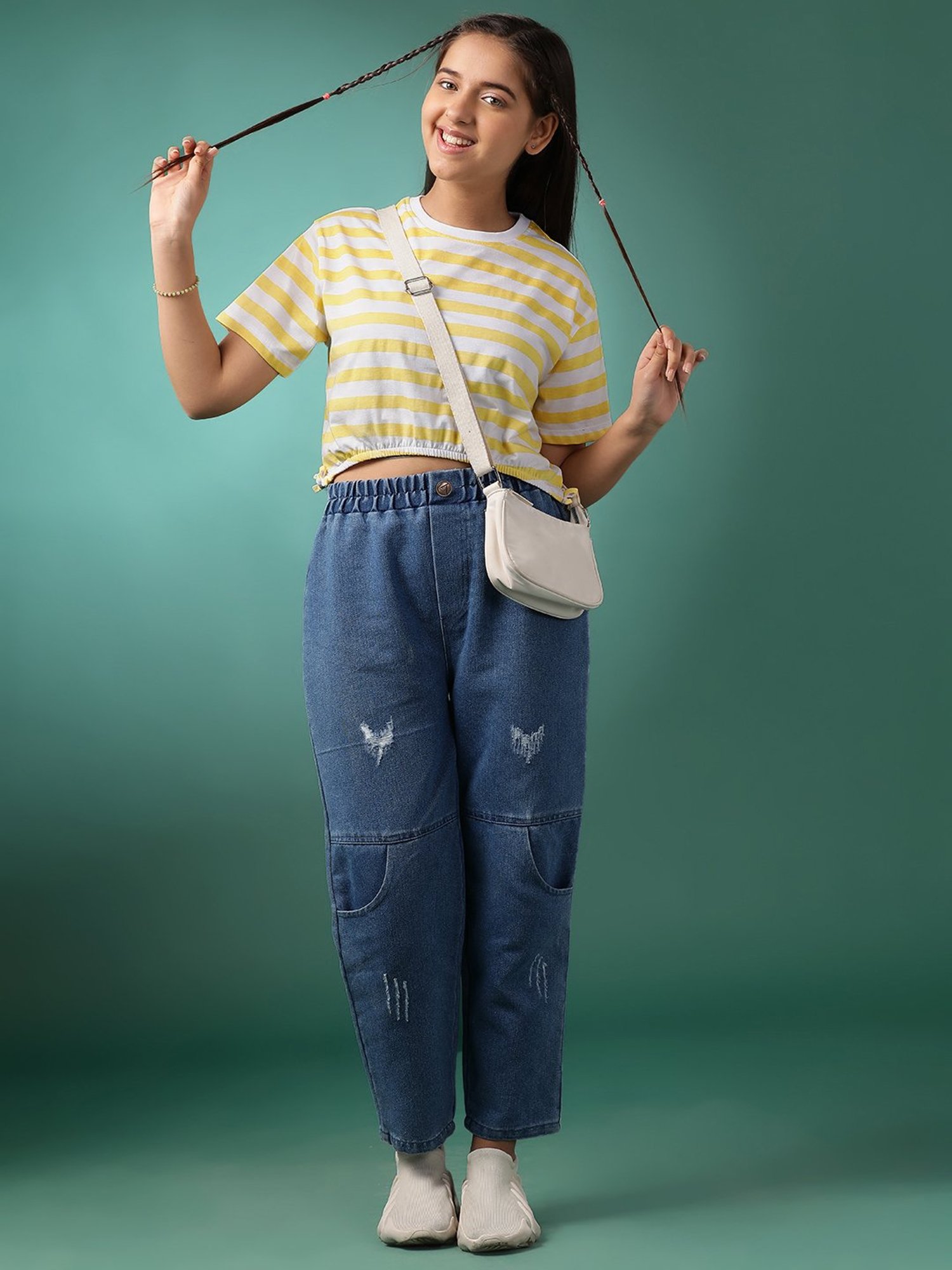 Lil Tomatoes Kids Yellow & White Striped Crop Top