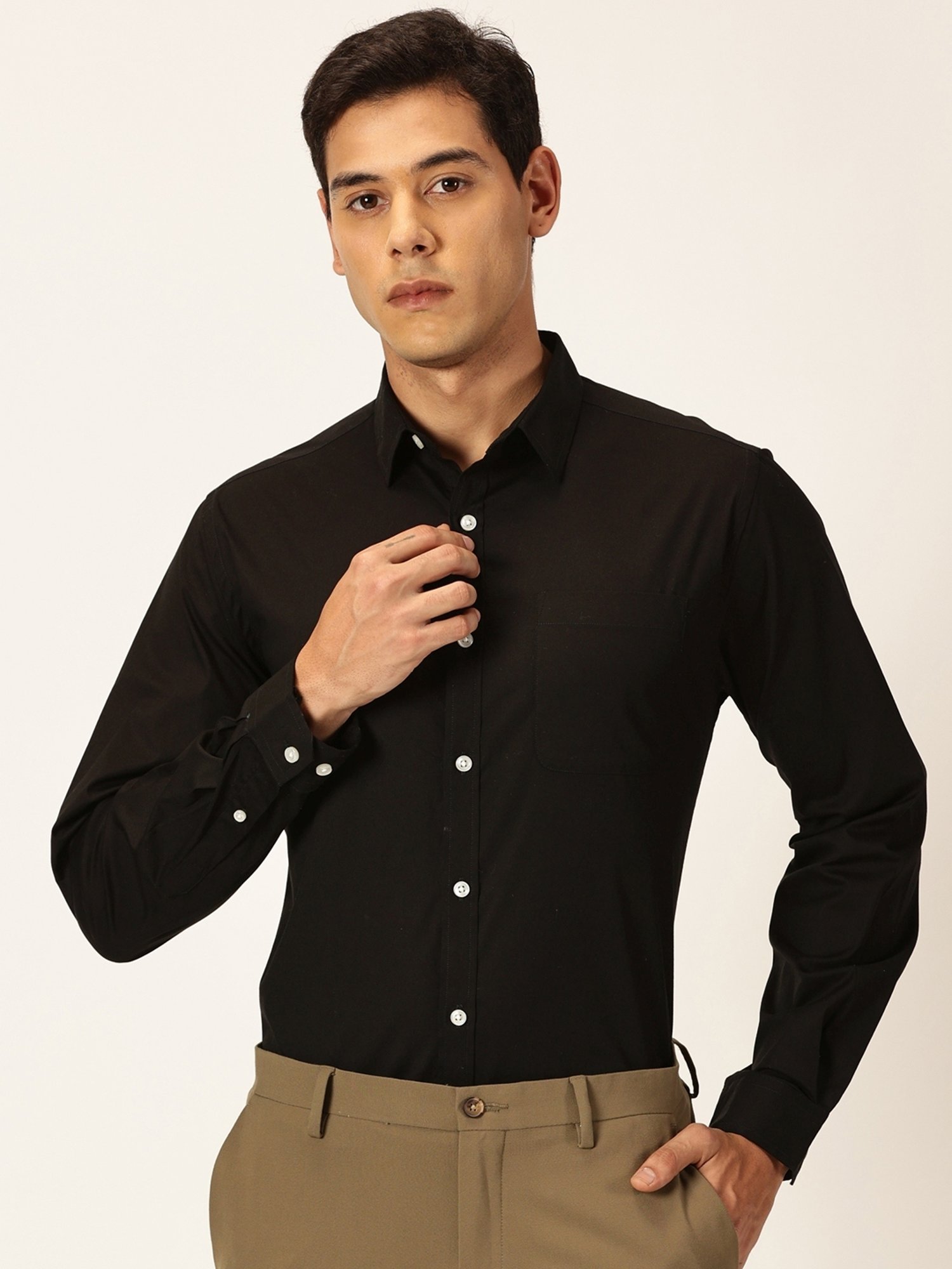 Thomas Scott Ash Black Cotton Slim Fit Shirt