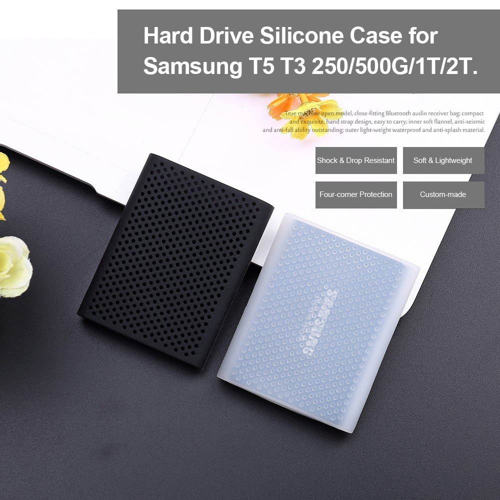 Hard Drive Silicone Case Hard Disk Non-Slip Protective Cover Scratch & Shock Proof Protector SleeveSSD Sheath for Samsung T5 T3 250/500G/1T/2T Blue