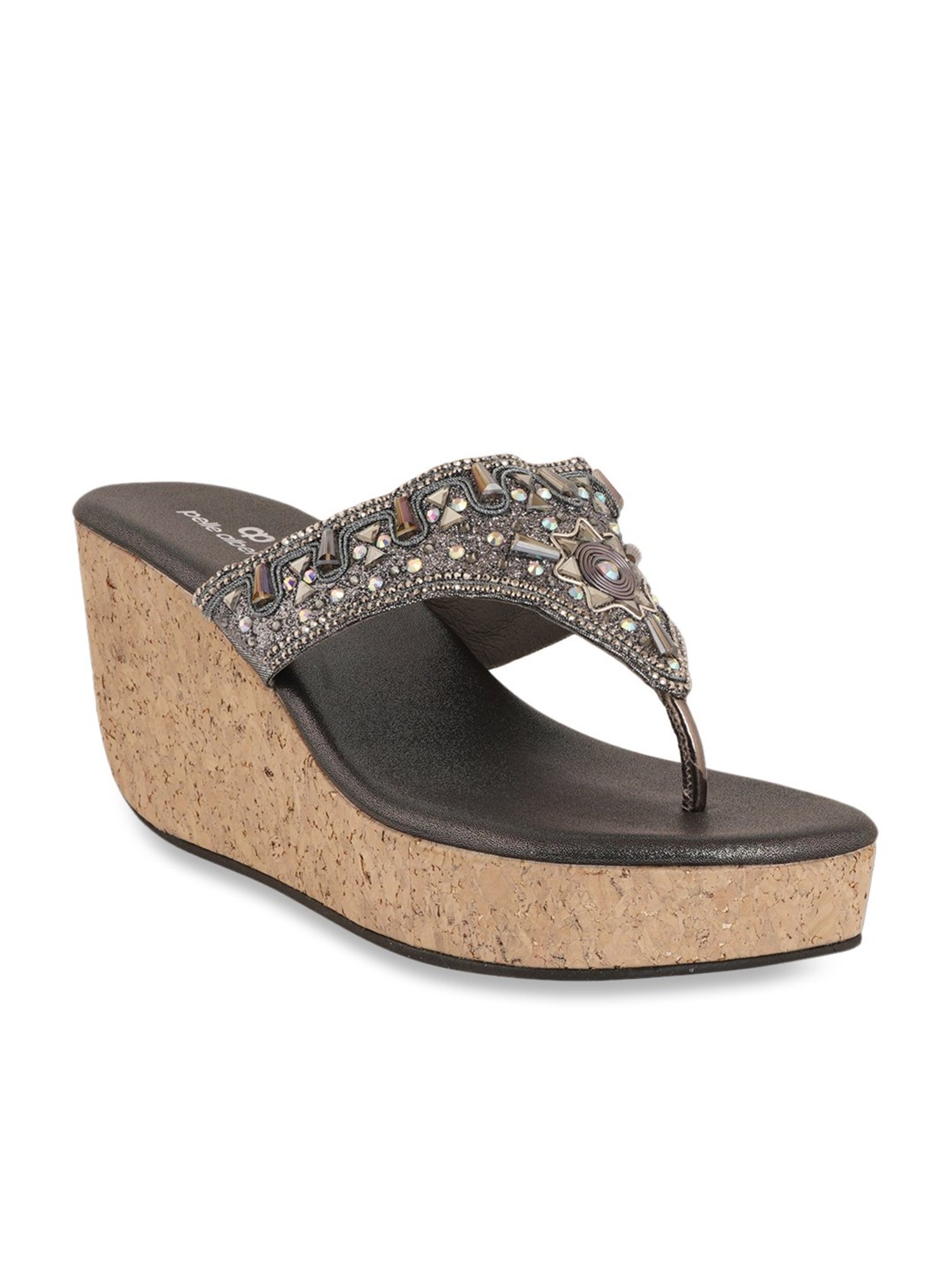 Pelle Albero Women's Gun Metal Thong Wedges