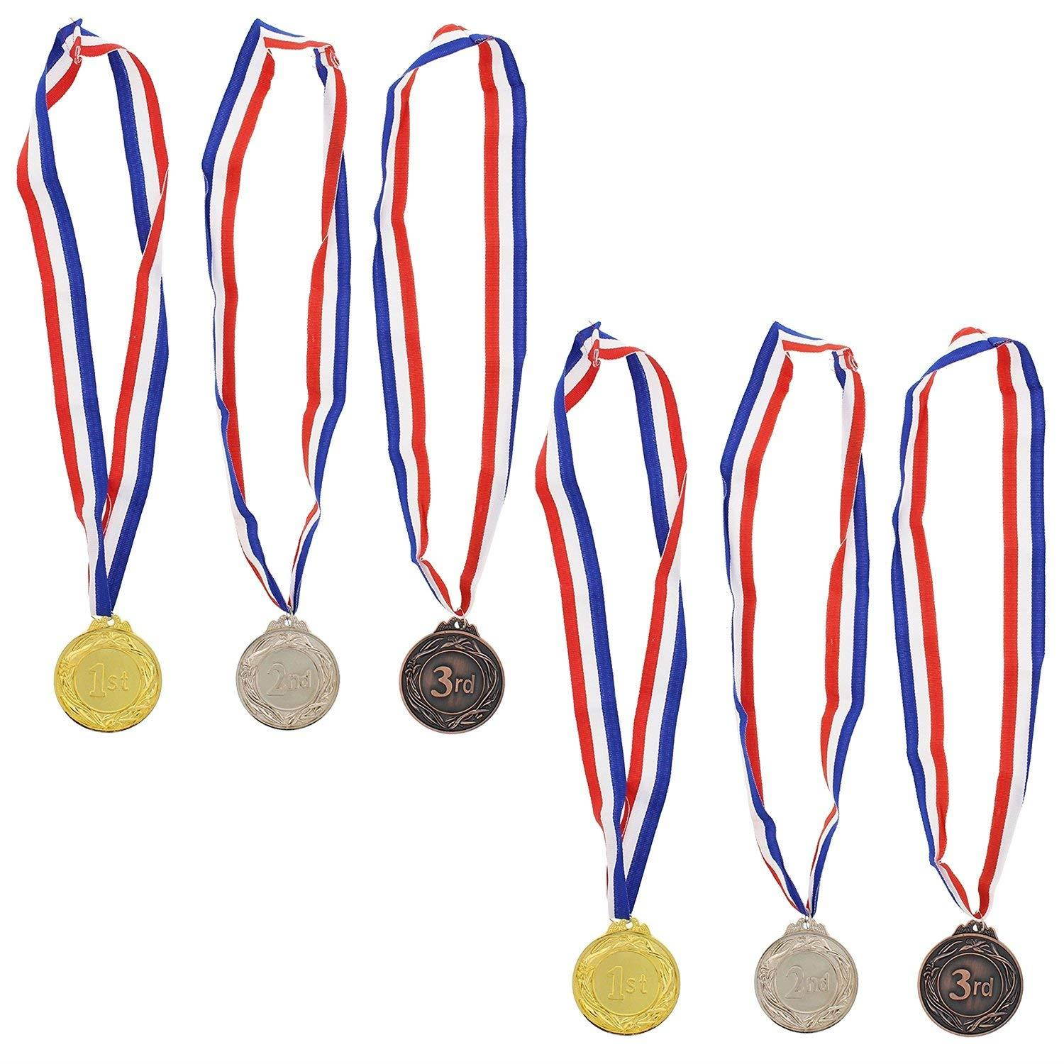 Juvale Gold Silver Bronze Award Medals - Olympic Style Awards Contests, Games, Shows, Competitions - 6 Pc Set